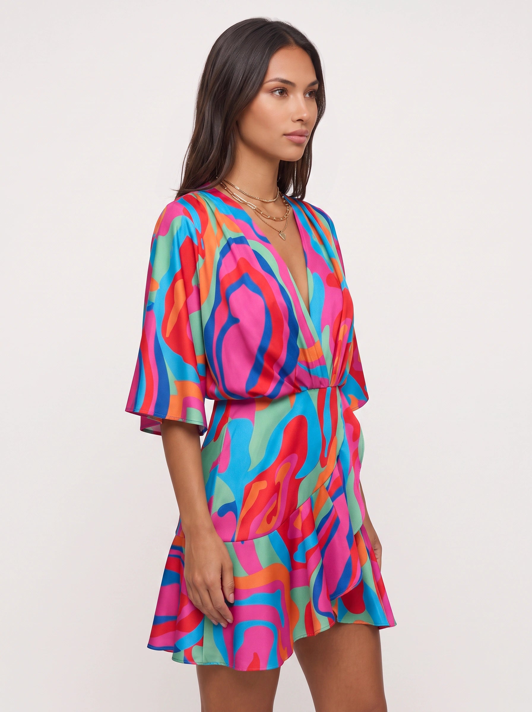 Zebrasa Kimono Wrap Mini Dress – Zebra Print Kimono Sleeve Mini Dress Women Summer Beach Vacation Resort Wrap Mini Dress