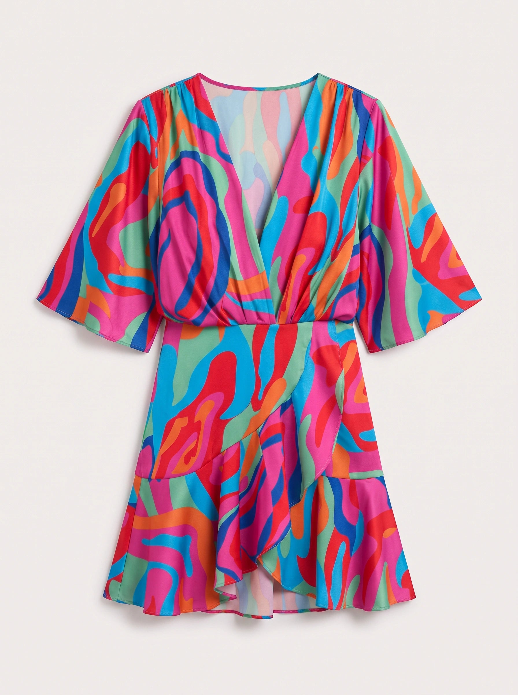 Zebrasa Kimono Wrap Mini Dress – Zebra Print Kimono Sleeve Mini Dress Women Summer Beach Vacation Resort Wrap Mini Dress