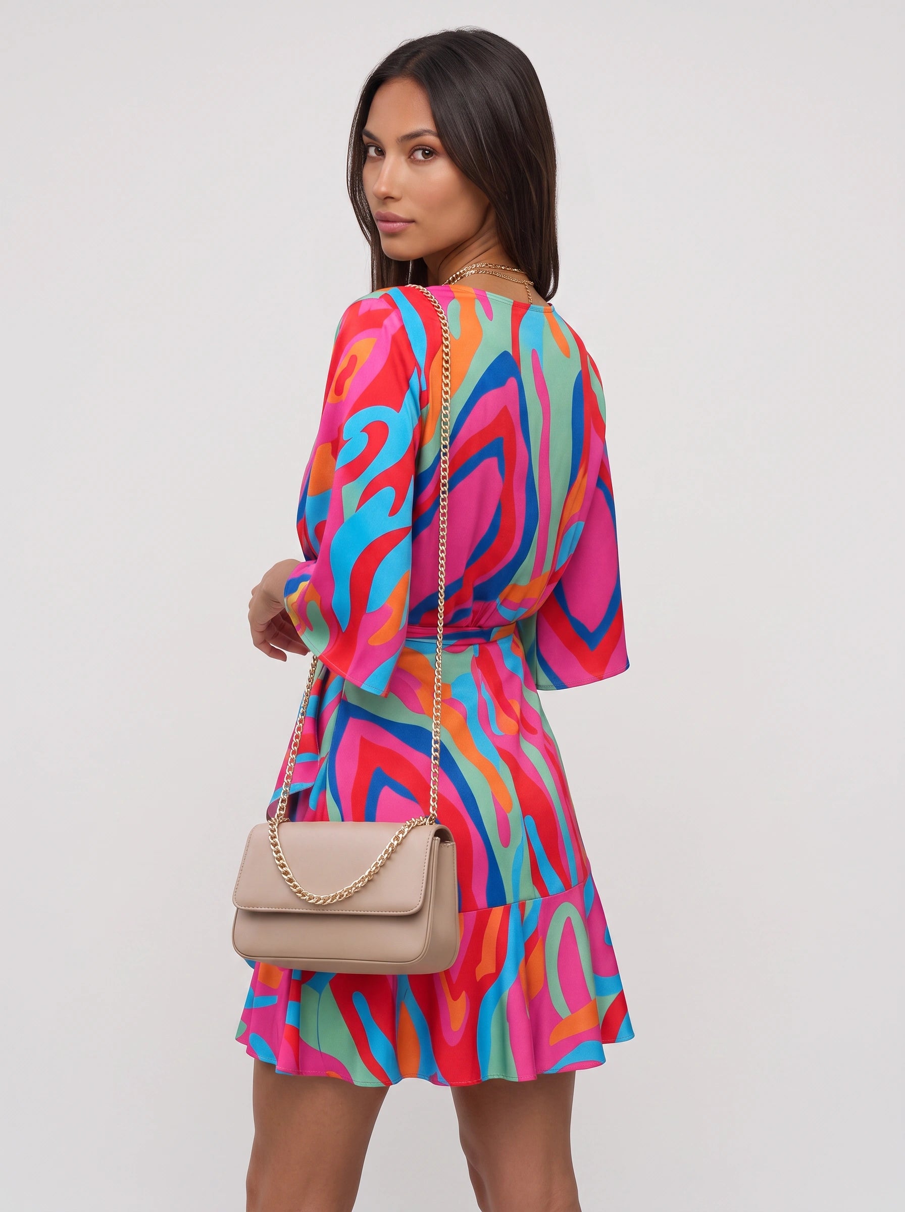 Zebrasa Kimono Wrap Mini Dress – Zebra Print Kimono Sleeve Mini Dress Women Summer Beach Vacation Resort Wrap Mini Dress