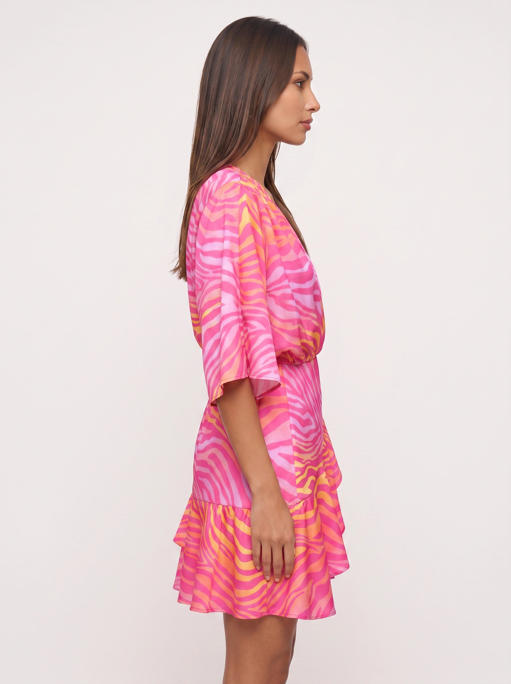 Zebrasa Kimono Wrap Mini Dress – Zebra Print Kimono Sleeve Mini Dress Women Summer Beach Vacation Resort Wrap Mini Dress