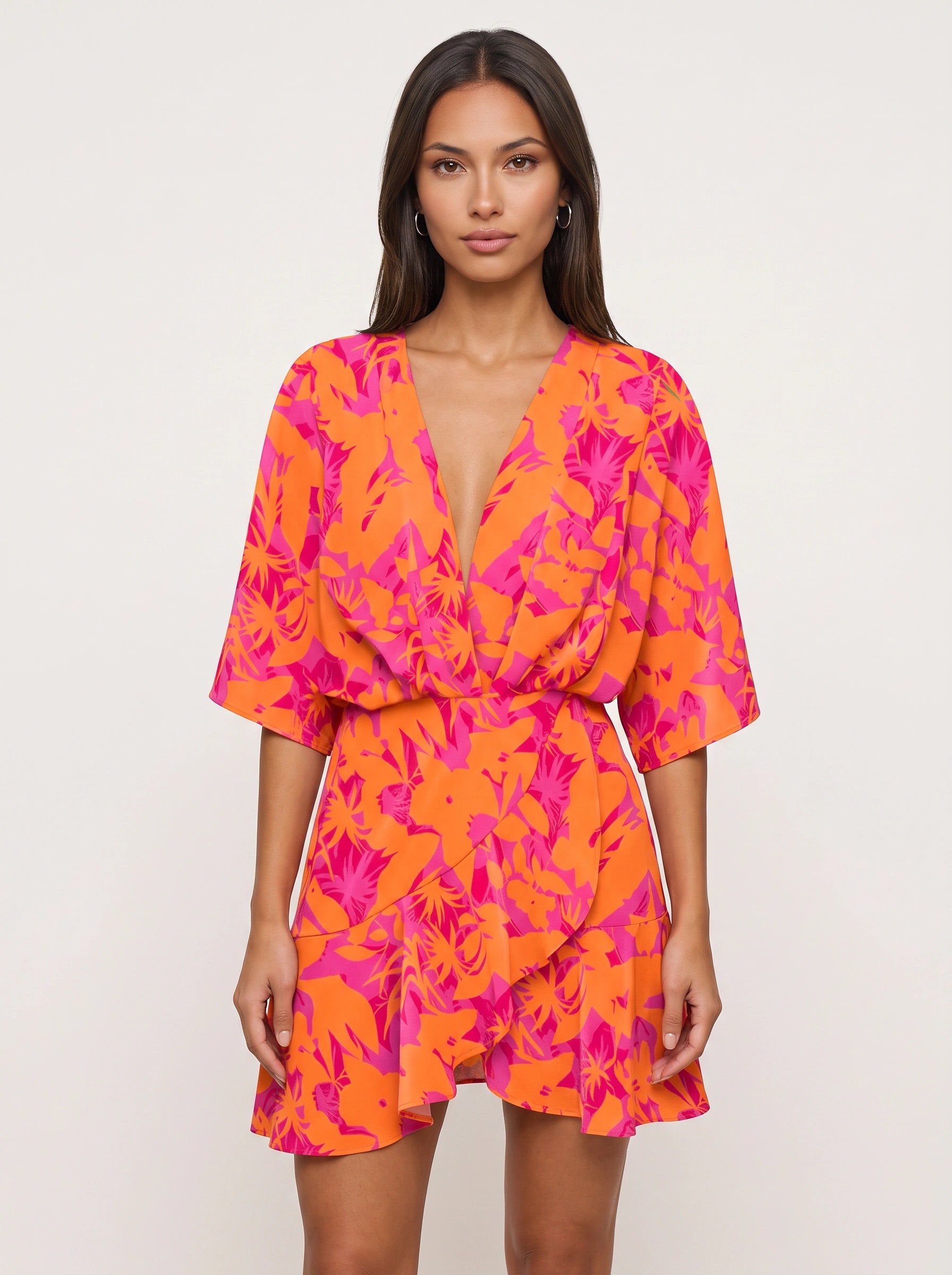 Zebrasa Kimono Wrap Mini Dress – Zebra Print Kimono Sleeve Mini Dress Women Summer Beach Vacation Resort Wrap Mini Dress