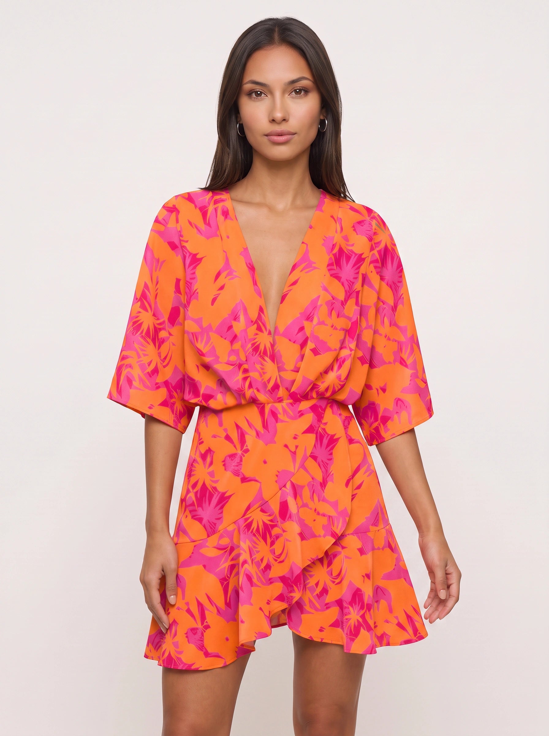 Zebrasa Kimono Wrap Mini Dress – Zebra Print Kimono Sleeve Mini Dress Women Summer Beach Vacation Resort Wrap Mini Dress