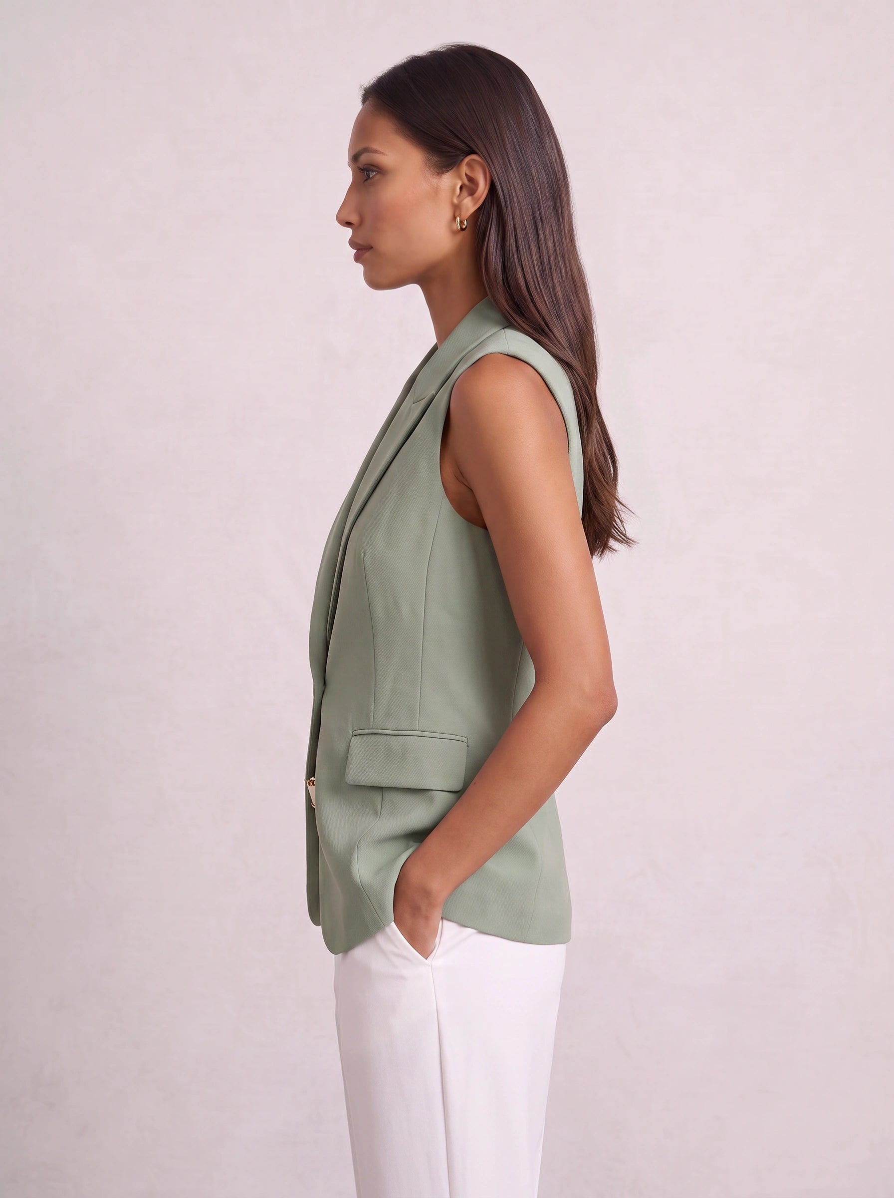 Minteaux Sleeveless Notch Collar Blazer – Women Tailored Office Summer Smart Casual Longline Vest Blazer