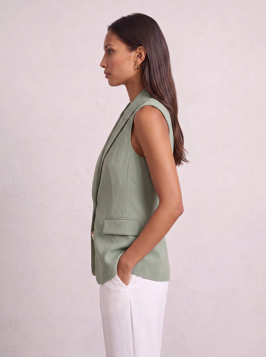 Minteaux Sleeveless Notch Collar Blazer – Women Tailored Office Summer Smart Casual Longline Vest Blazer