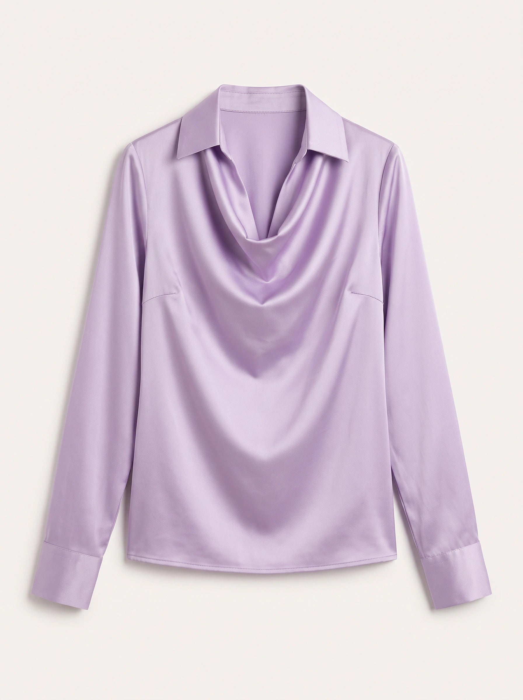 Colvina Cowl Neck Satin Blouse – Women Formal Elegant Office Wear Long Sleeve Silk Top Wedding Guest Dressy