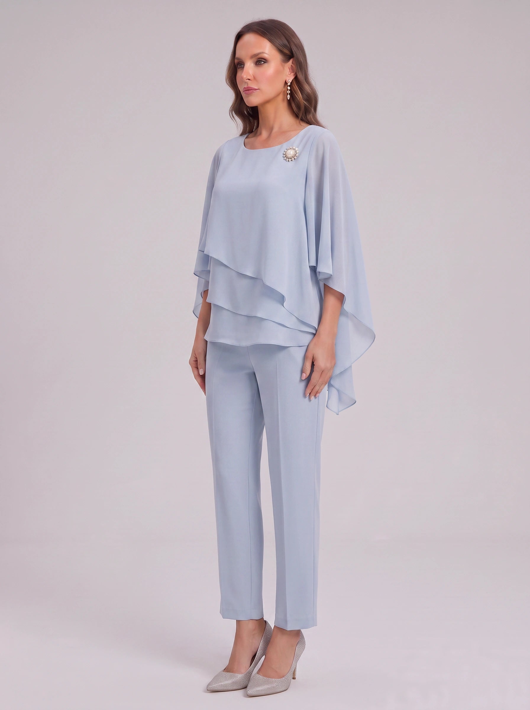 Ciessa Tiered Flutter Sleeve Palazzo Pantsuit – Women Formal Wedding Guest Mother Bride Dressy Pants Suit