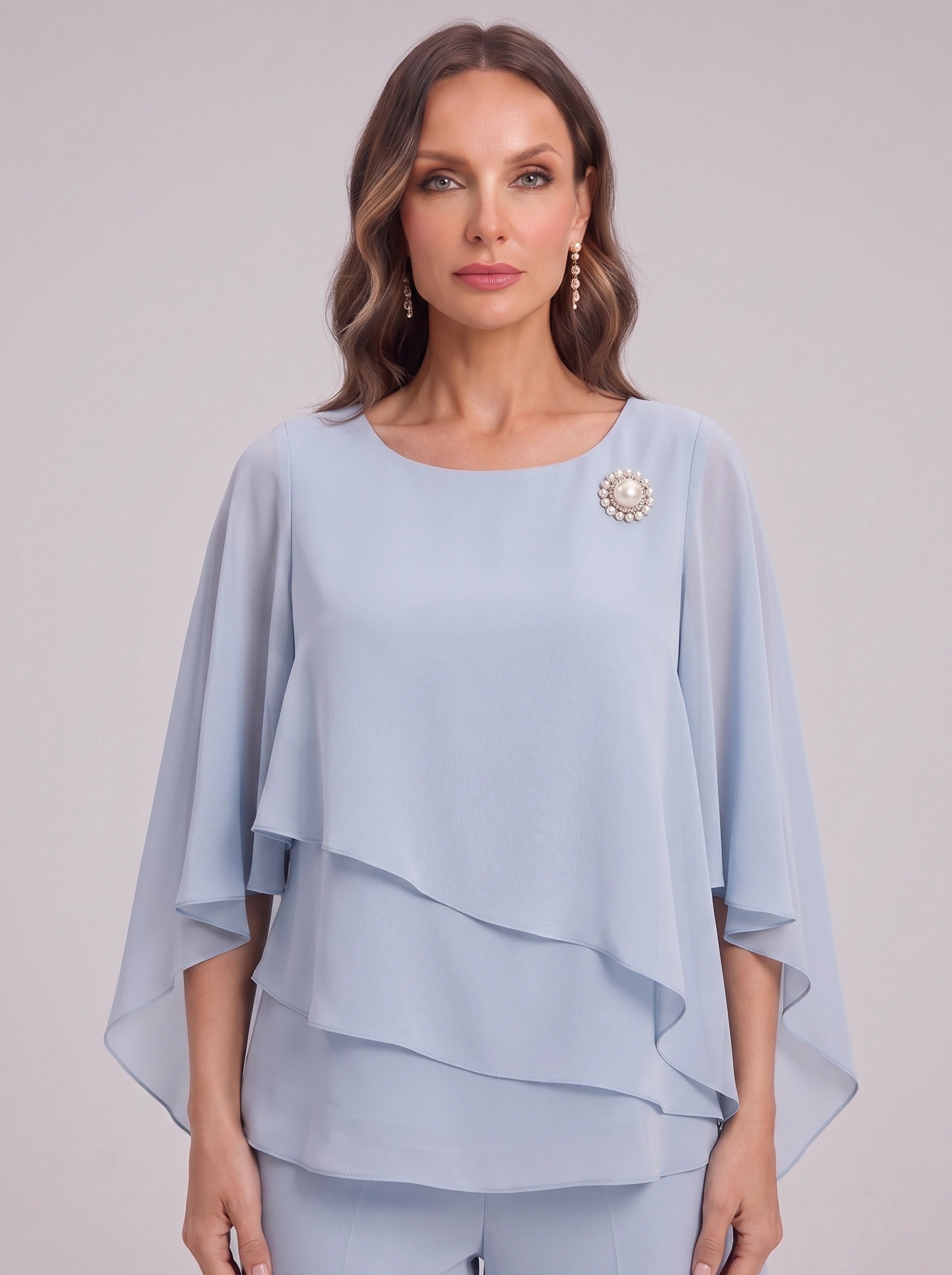 Ciessa Tiered Flutter Sleeve Palazzo Pantsuit – Women Formal Wedding Guest Mother Bride Dressy Pants Suit