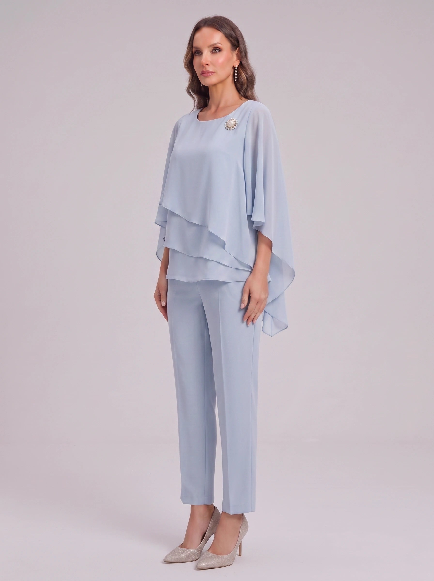 Ciessa Tiered Flutter Sleeve Palazzo Pantsuit – Women Formal Wedding Guest Mother Bride Dressy Pants Suit