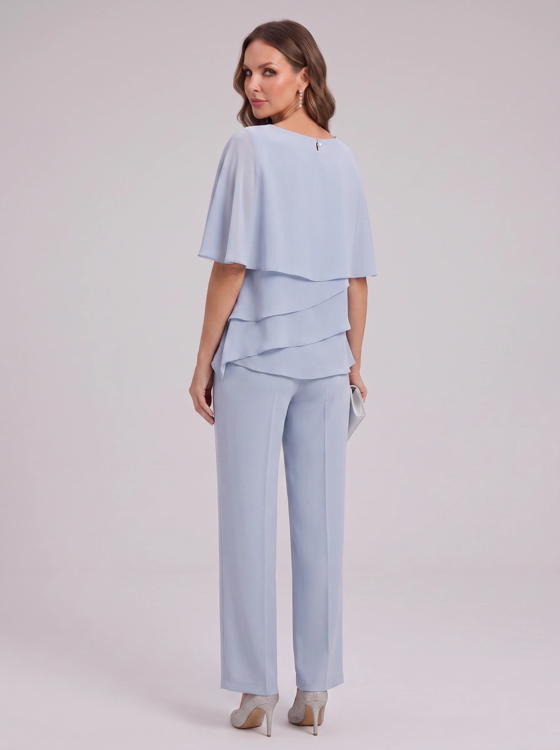 Ciessa Tiered Flutter Sleeve Palazzo Pantsuit – Women Formal Wedding Guest Mother Bride Dressy Pants Suit