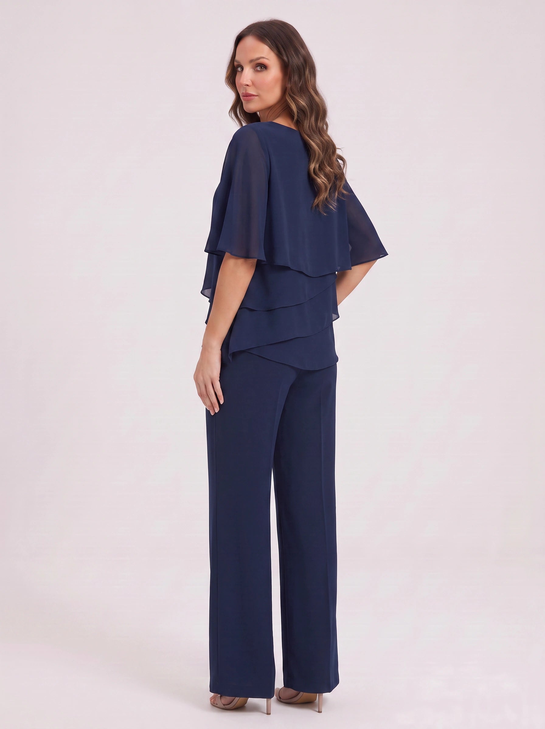 Ciessa Tiered Flutter Sleeve Palazzo Pantsuit – Women Formal Wedding Guest Mother Bride Dressy Pants Suit