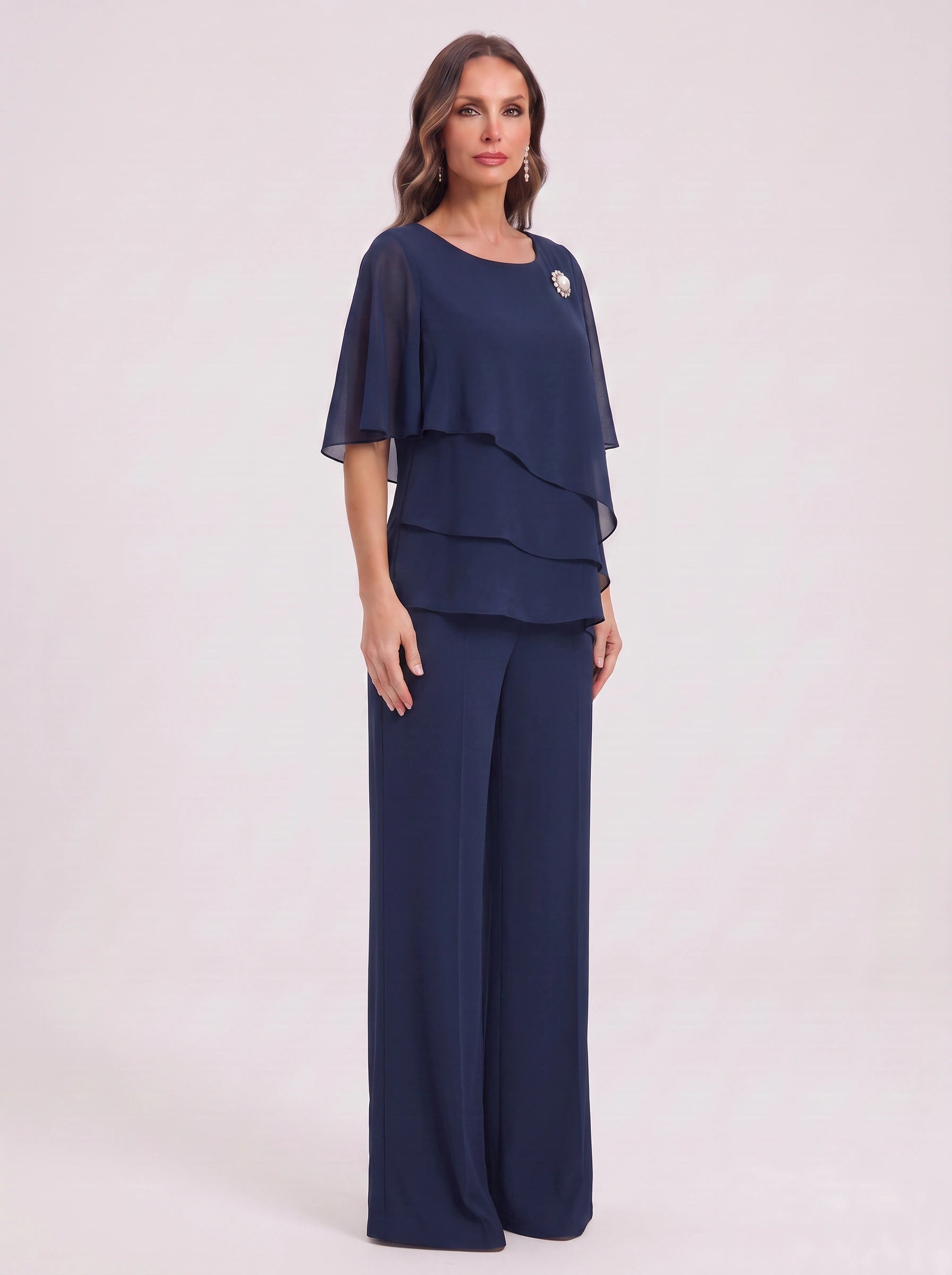 Ciessa Tiered Flutter Sleeve Palazzo Pantsuit – Women Formal Wedding Guest Mother Bride Dressy Pants Suit