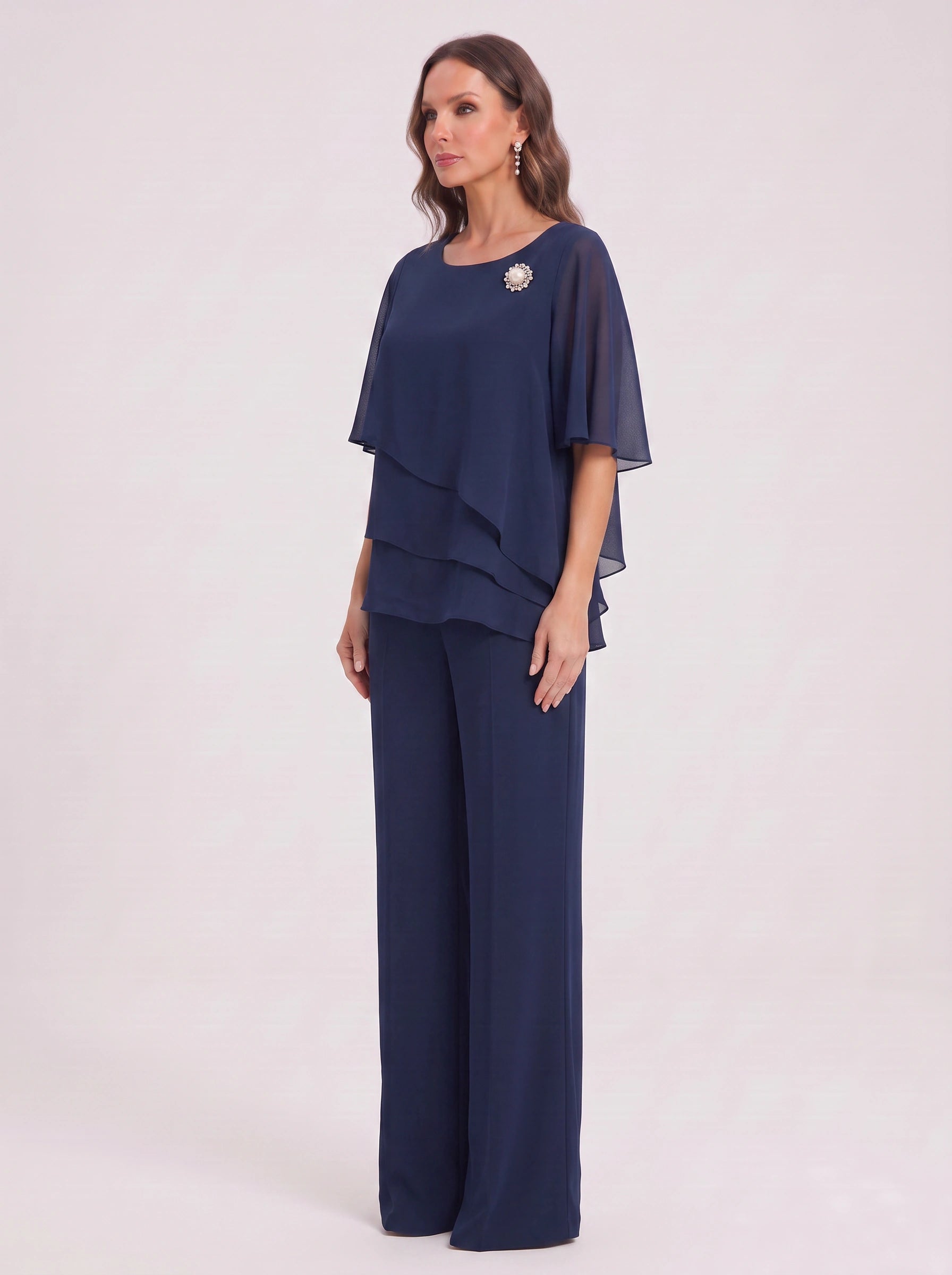Ciessa Tiered Flutter Sleeve Palazzo Pantsuit – Women Formal Wedding Guest Mother Bride Dressy Pants Suit