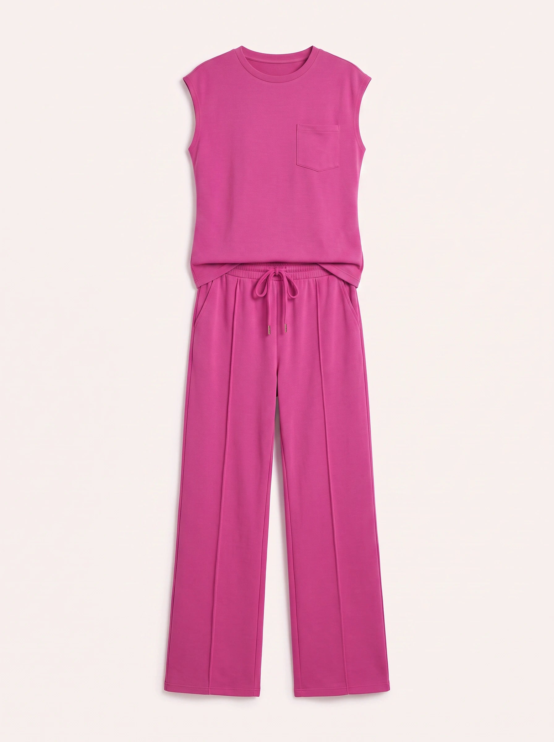 Costura Cap Sleeve Wide-Leg Lounge Set – Women Summer Drawstring Jogger Pant Matching Crop Top Co-Ord Set