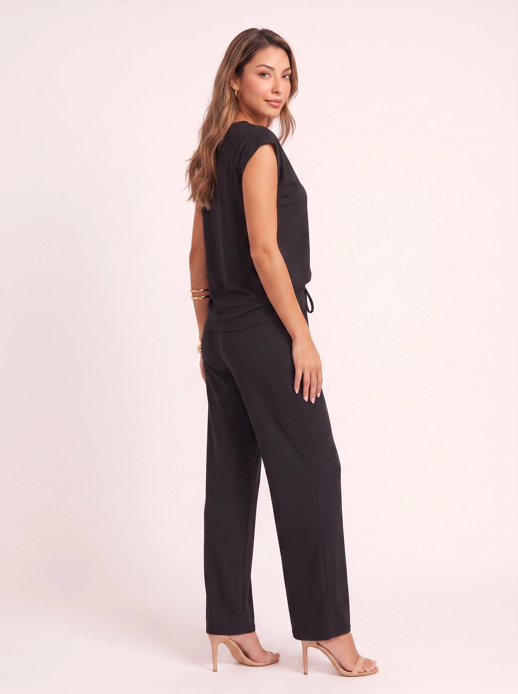 Costura Cap Sleeve Wide-Leg Lounge Set – Women Summer Drawstring Jogger Pant Matching Crop Top Co-Ord Set
