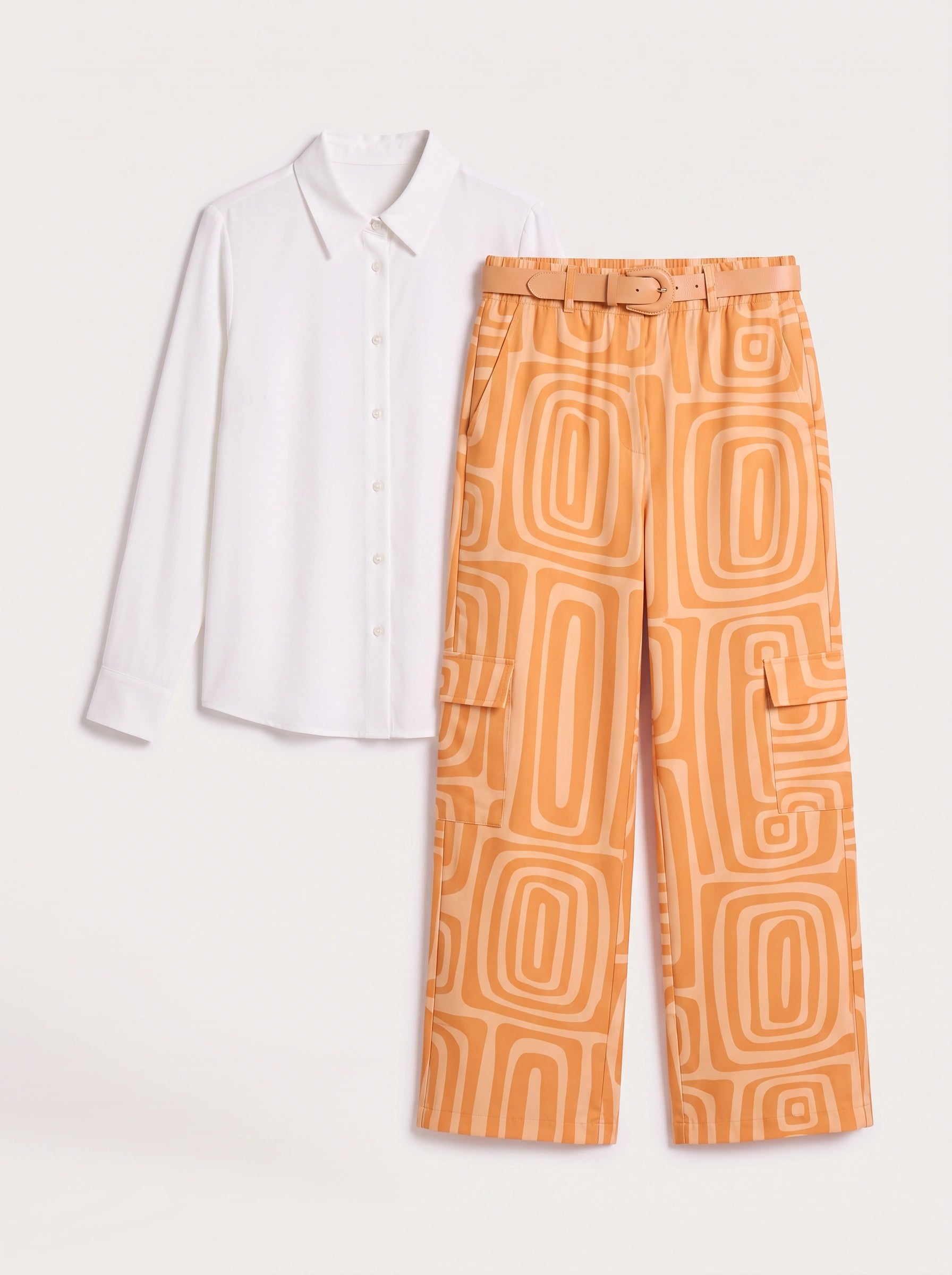 Retrika Printed Wide-Leg Cargo Pants – Women Palazzo Trousers Belted Summer Vacation Resort Ladies Wide Leg Pants