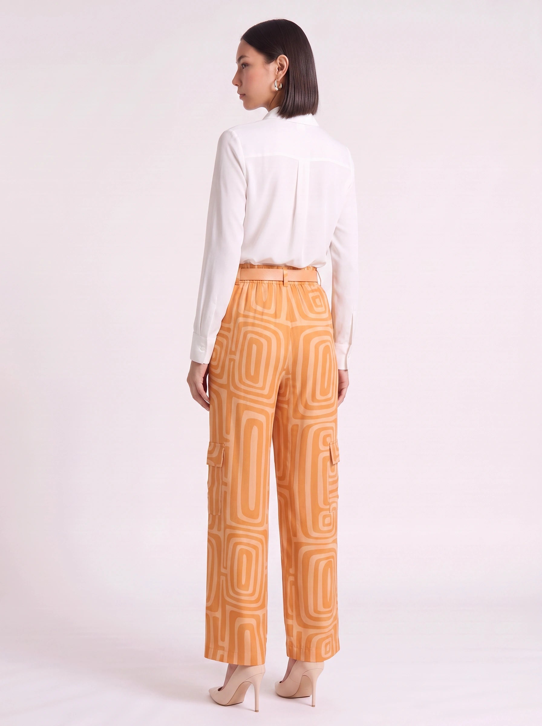 Retrika Printed Wide-Leg Cargo Pants – Women Palazzo Trousers Belted Summer Vacation Resort Ladies Wide Leg Pants