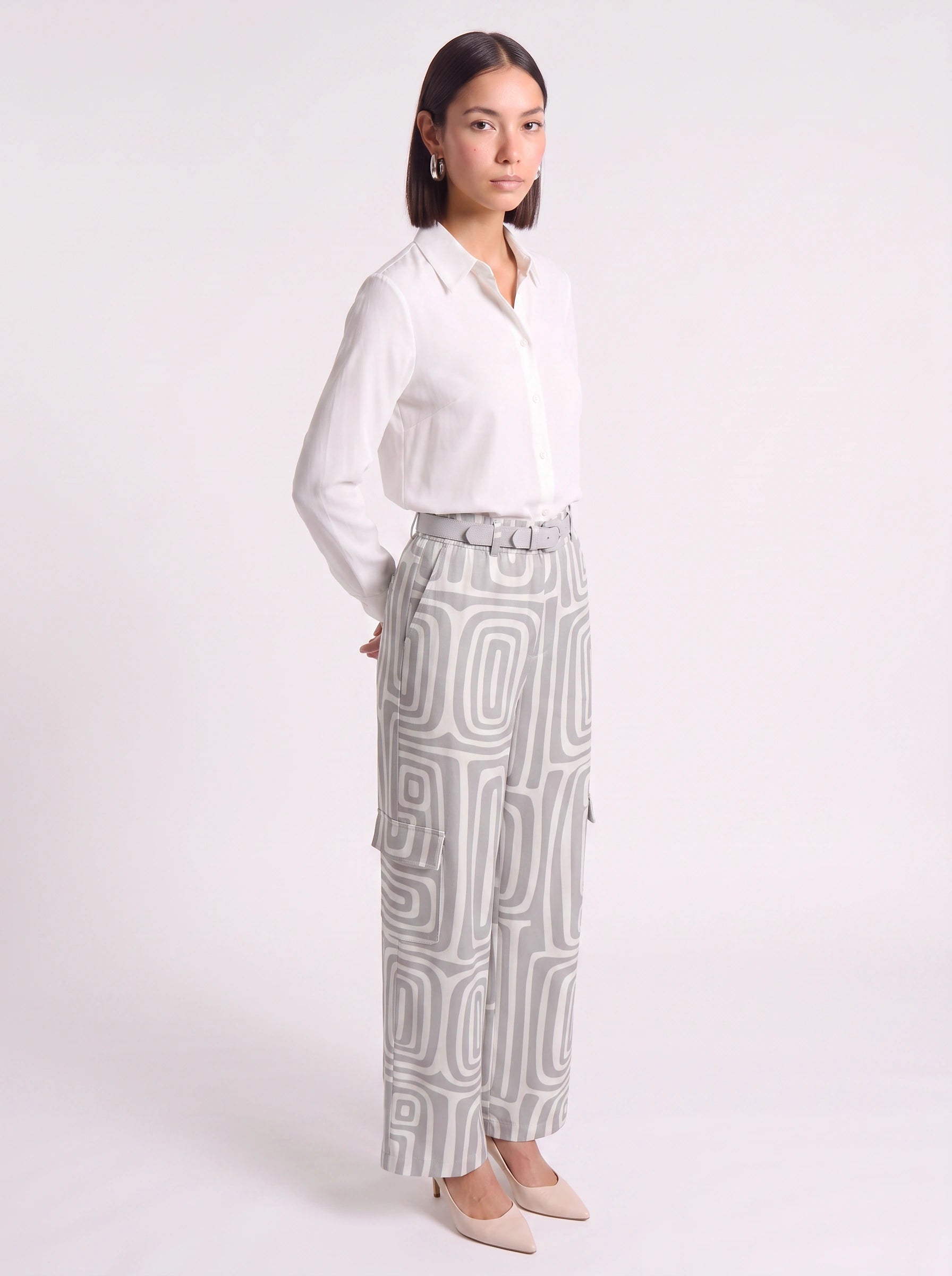 Retrika Printed Wide-Leg Cargo Pants – Women Palazzo Trousers Belted Summer Vacation Resort Ladies Wide Leg Pants