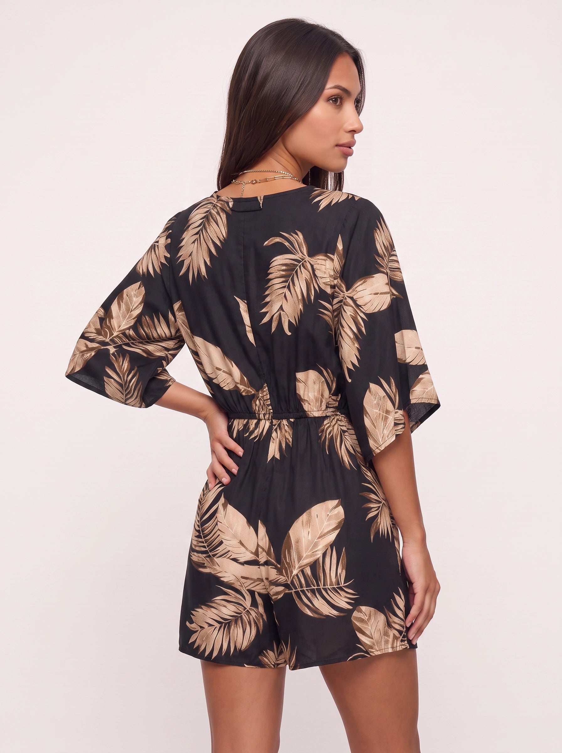 Florica Kimono Sleeve Button Front Mini Dress – Women Floral Print Drawstring Waist Casual Resort Mini Dress
