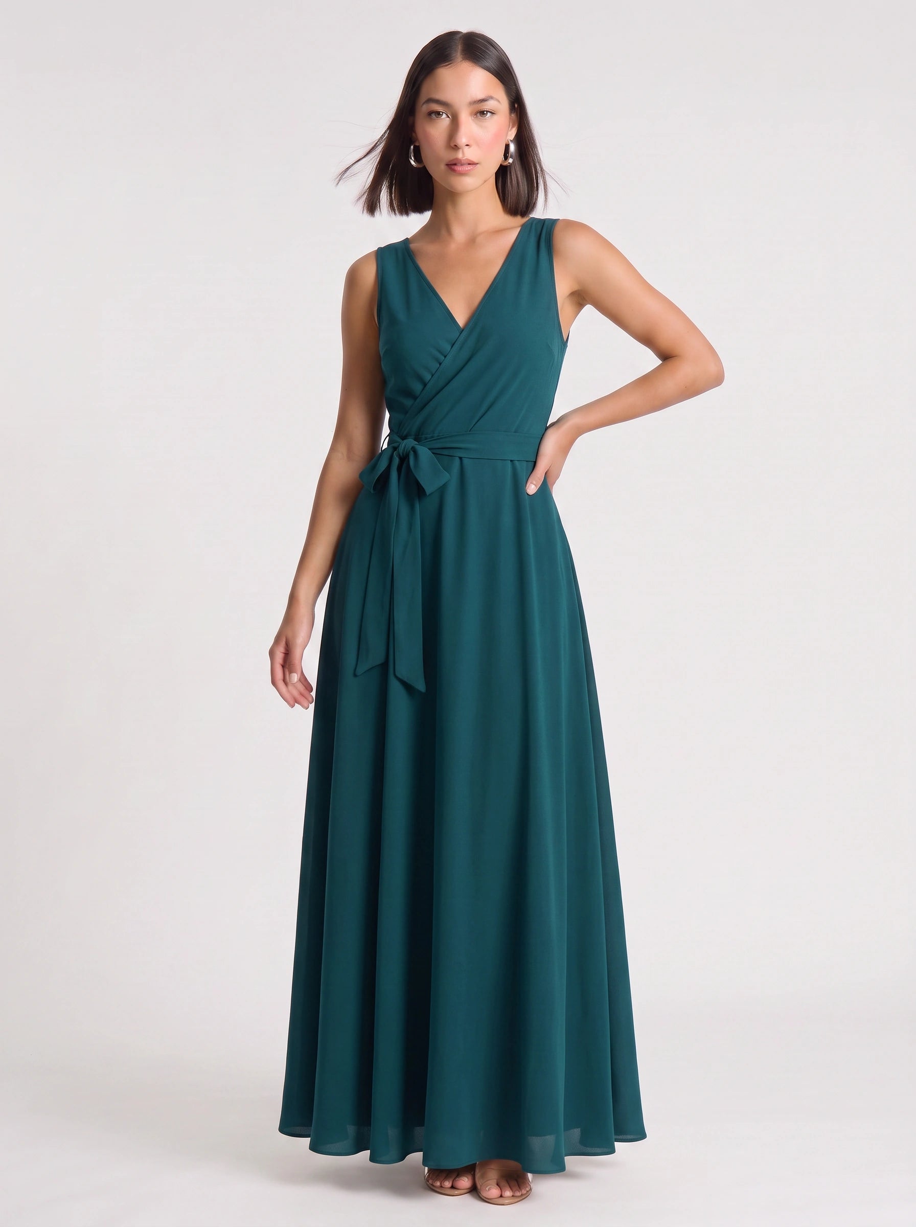 Cintura Wrap Tie Maxi Dress – Sleeveless V-Neck Women Formal Wedding Guest Evening Party Maxi Dress