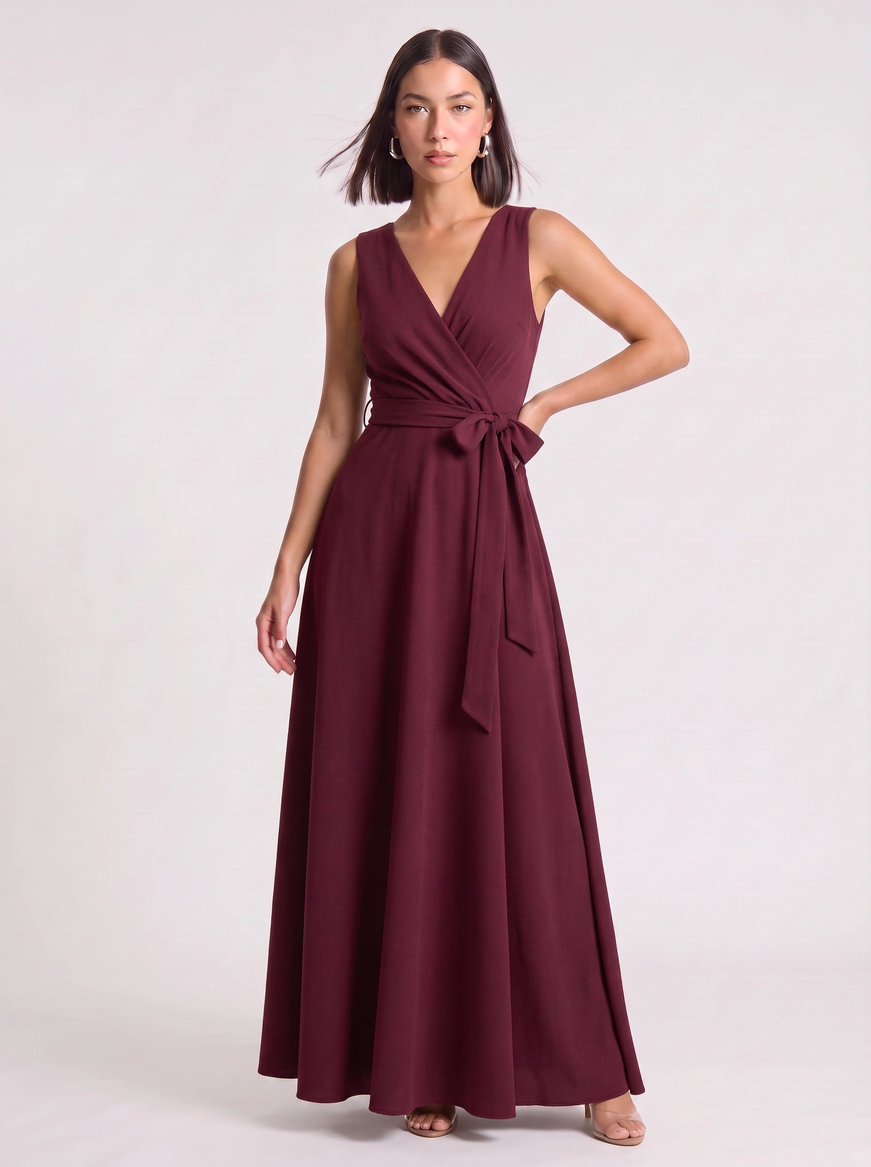 Cintura Wrap Tie Maxi Dress – Sleeveless V-Neck Women Formal Wedding Guest Evening Party Maxi Dress