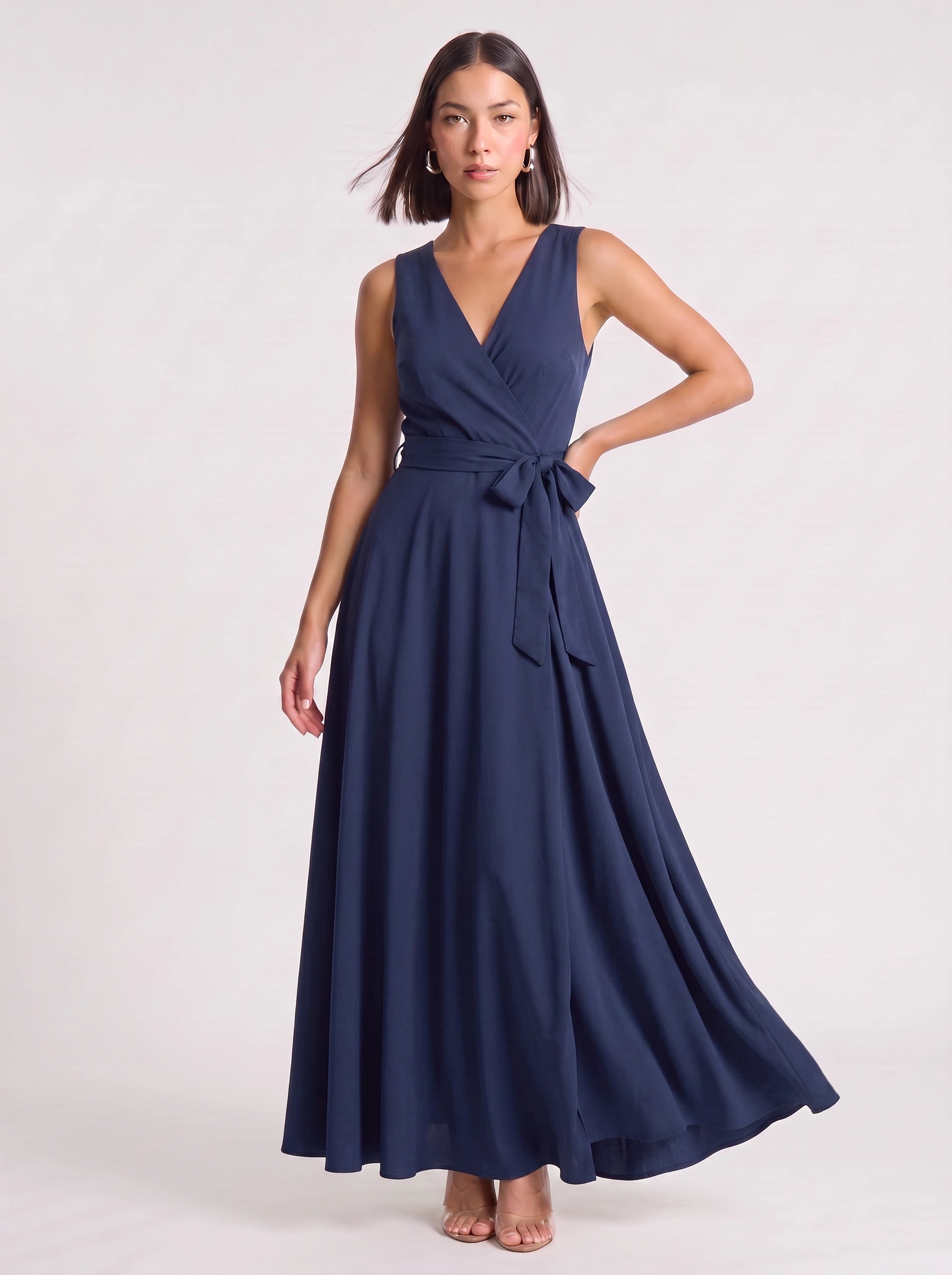 Cintura Wrap Tie Maxi Dress – Sleeveless V-Neck Women Formal Wedding Guest Evening Party Maxi Dress