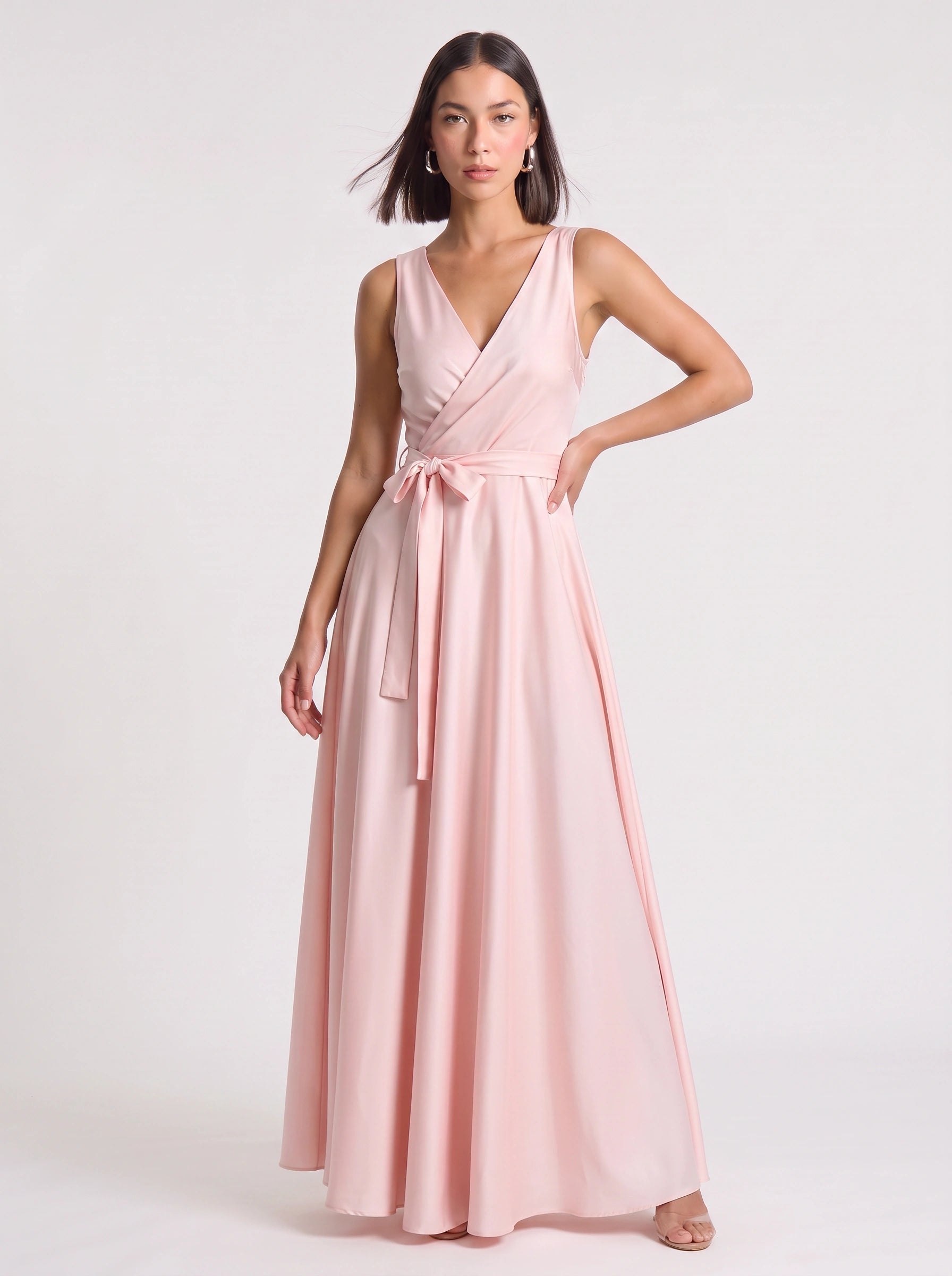 Cintura Wrap Tie Maxi Dress – Sleeveless V-Neck Women Formal Wedding Guest Evening Party Maxi Dress