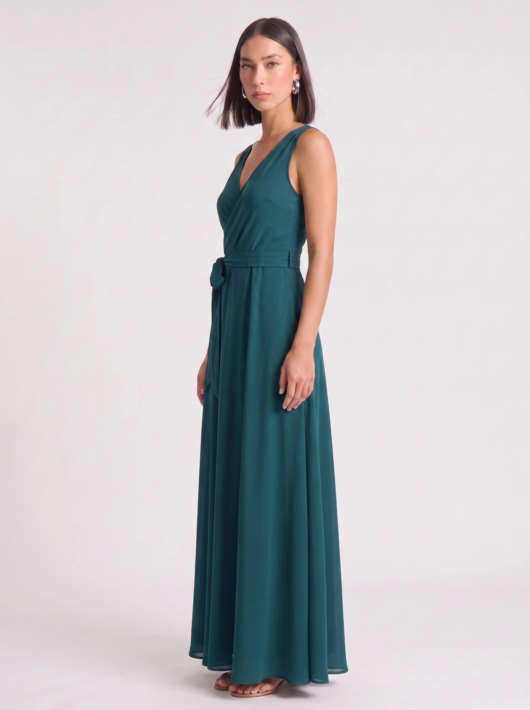 Cintura Wrap Tie Maxi Dress – Sleeveless V-Neck Women Formal Wedding Guest Evening Party Maxi Dress