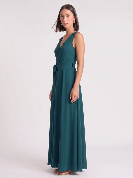 Cintura Wrap Tie Maxi Dress – Sleeveless V-Neck Women Formal Wedding Guest Evening Party Maxi Dress