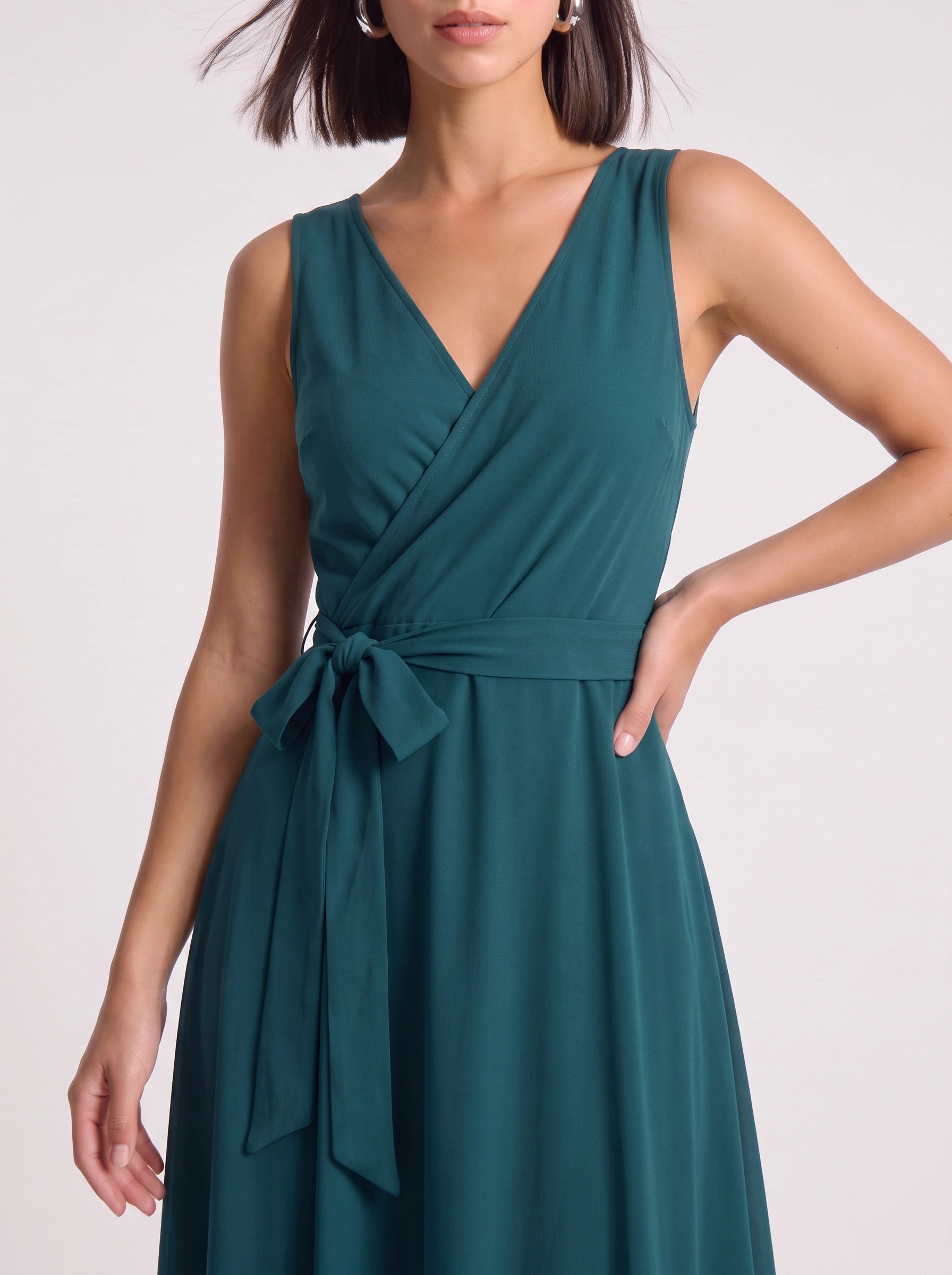 Cintura Wrap Tie Maxi Dress – Sleeveless V-Neck Women Formal Wedding Guest Evening Party Maxi Dress