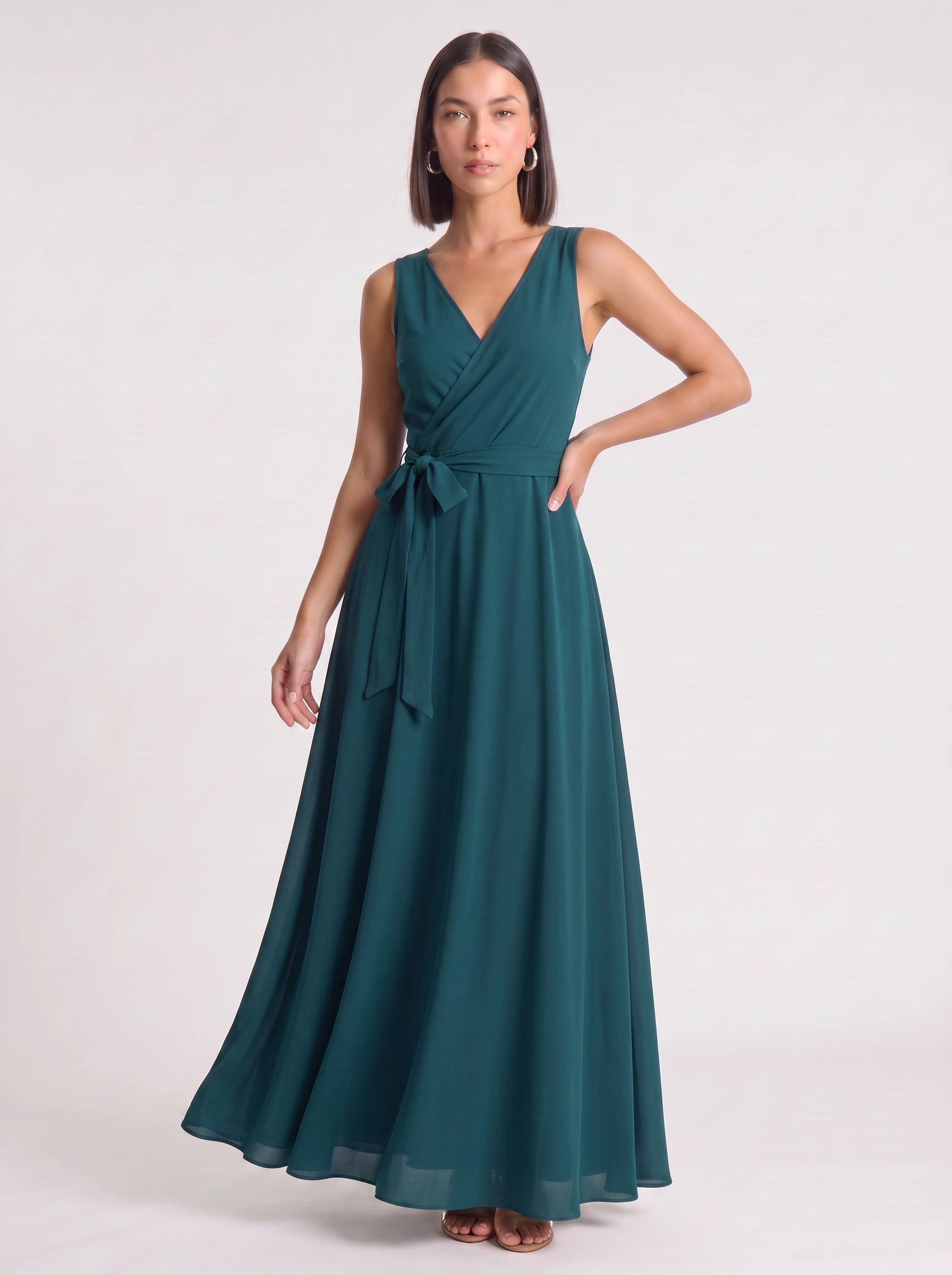 Cintura Wrap Tie Maxi Dress – Sleeveless V-Neck Women Formal Wedding Guest Evening Party Maxi Dress
