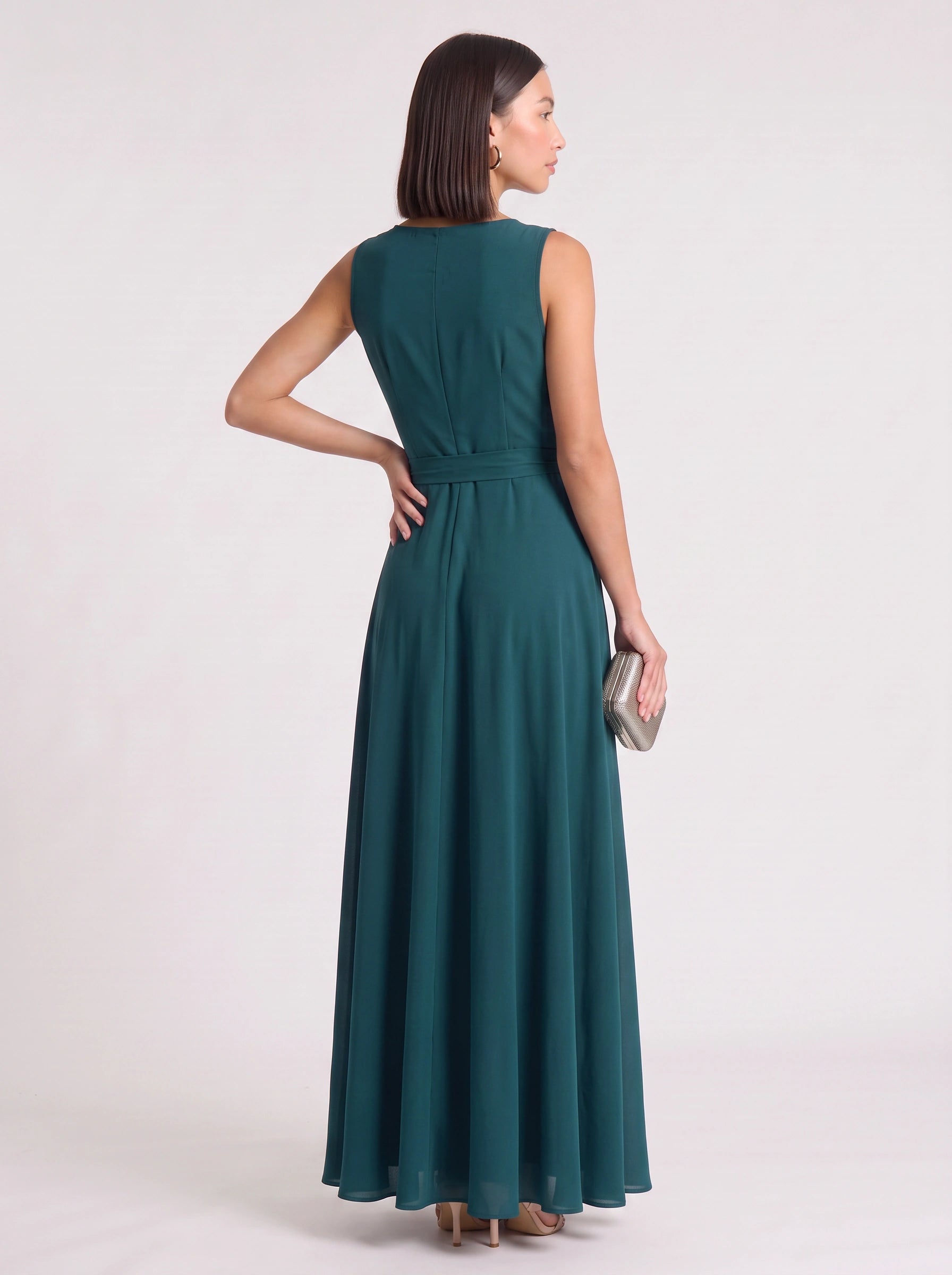 Cintura Wrap Tie Maxi Dress – Sleeveless V-Neck Women Formal Wedding Guest Evening Party Maxi Dress