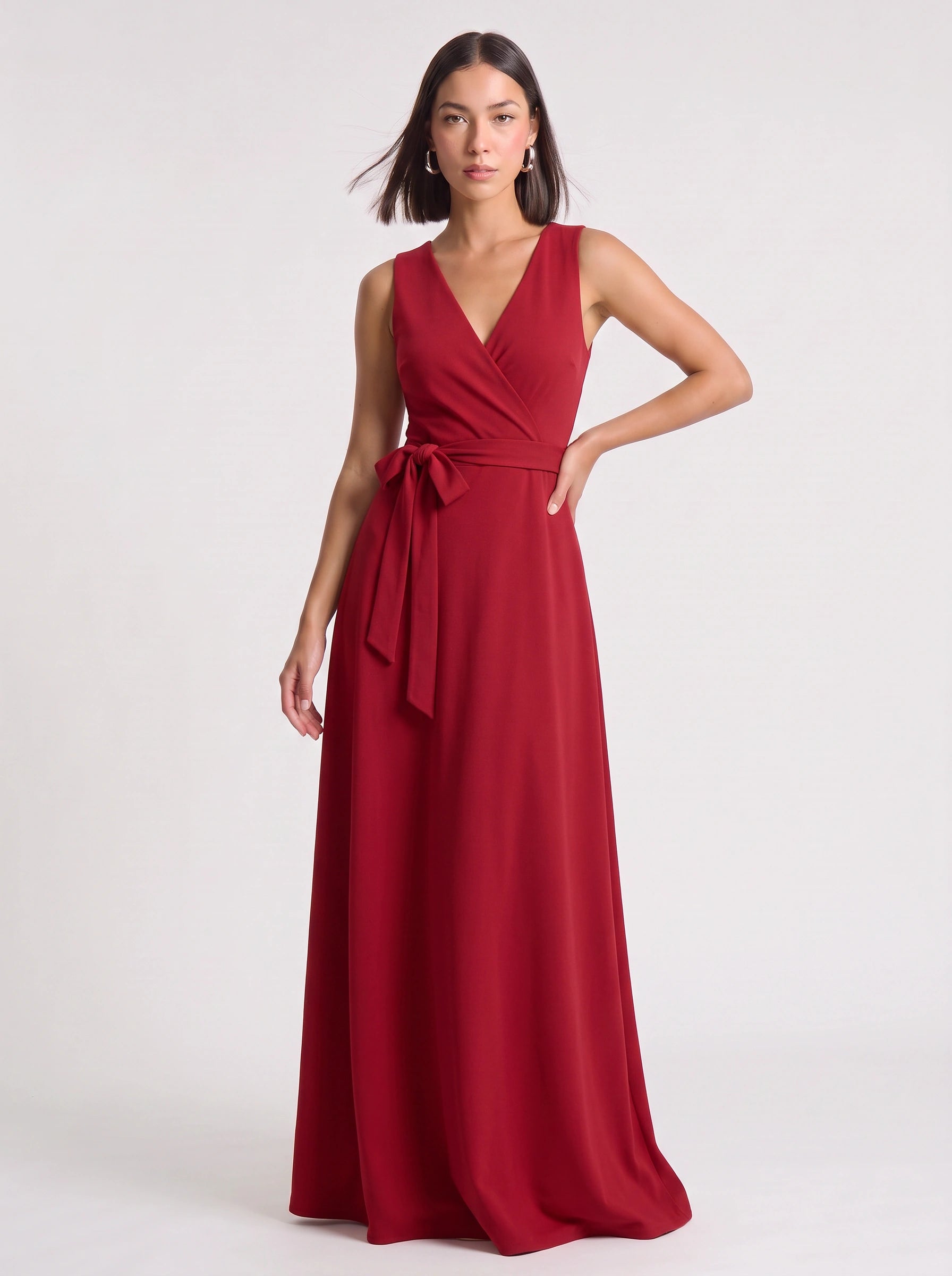Cintura Wrap Tie Maxi Dress – Sleeveless V-Neck Women Formal Wedding Guest Evening Party Maxi Dress