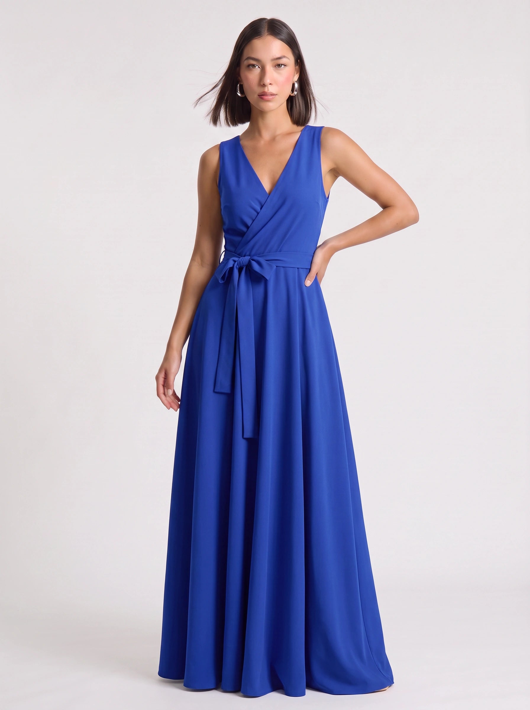 Cintura Wrap Tie Maxi Dress – Sleeveless V-Neck Women Formal Wedding Guest Evening Party Maxi Dress