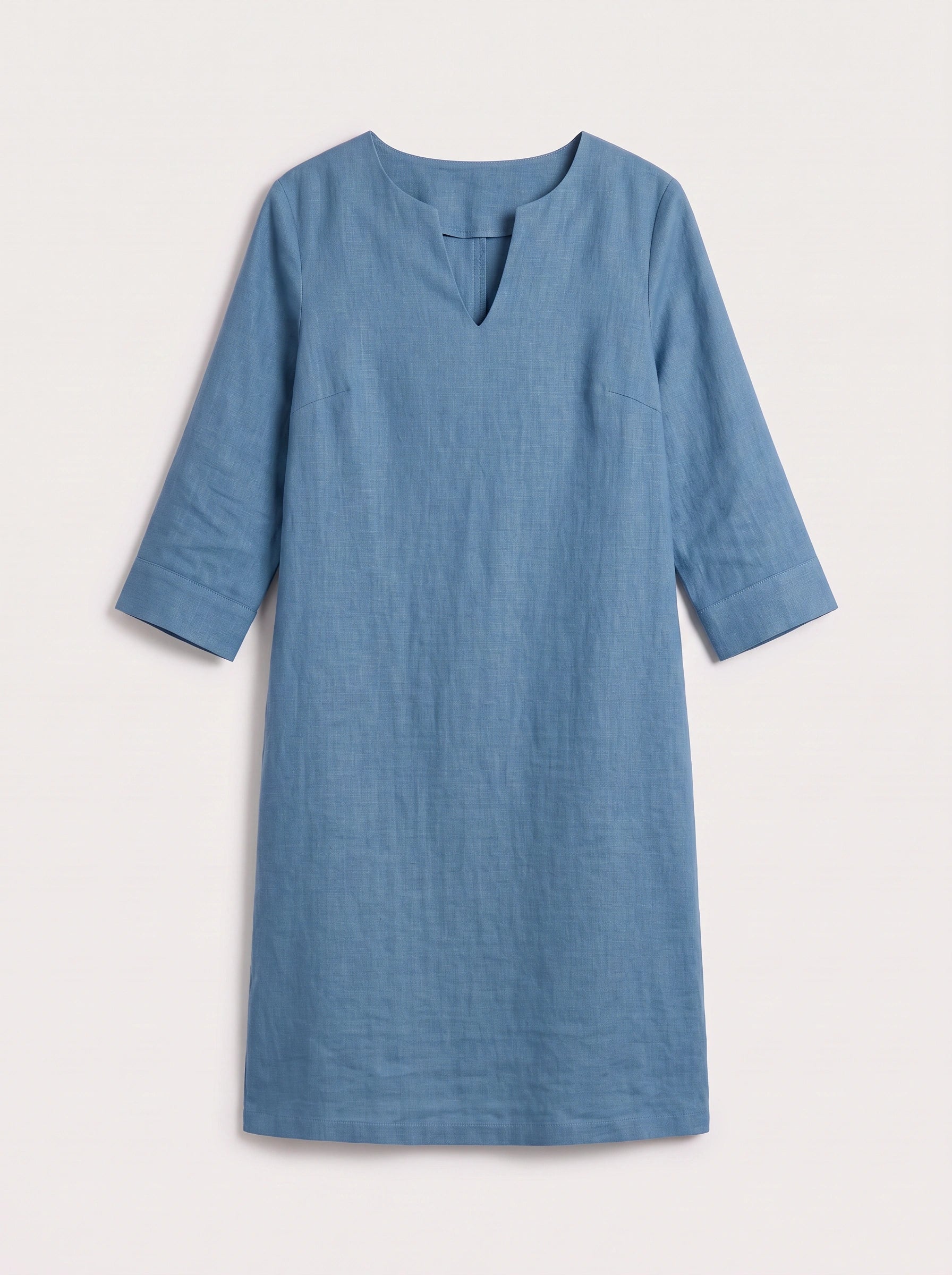 Notchlin V-Neck Shift Dress – Linen Women Casual Office Work Minimalist Three-Quarter Sleeve Shift Dress