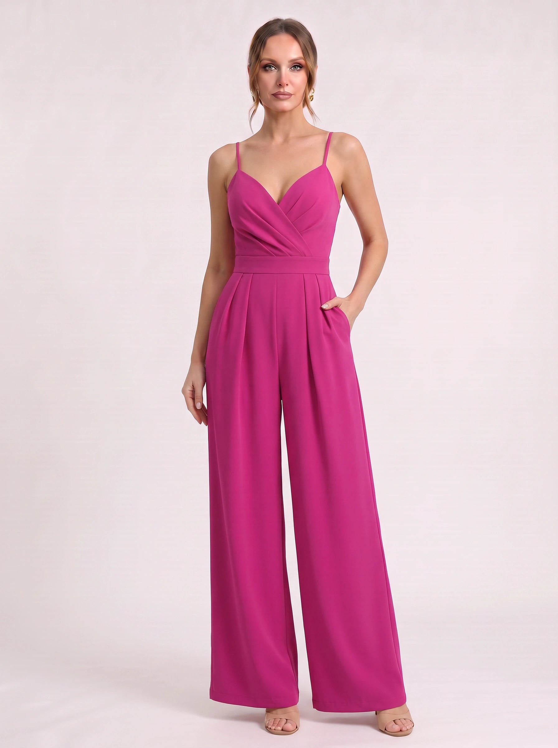 Soretta Sweetheart Wide-Leg Jumpsuit – Women Formal Wedding Guest Evening Party Spaghetti Strap Jumpsuit