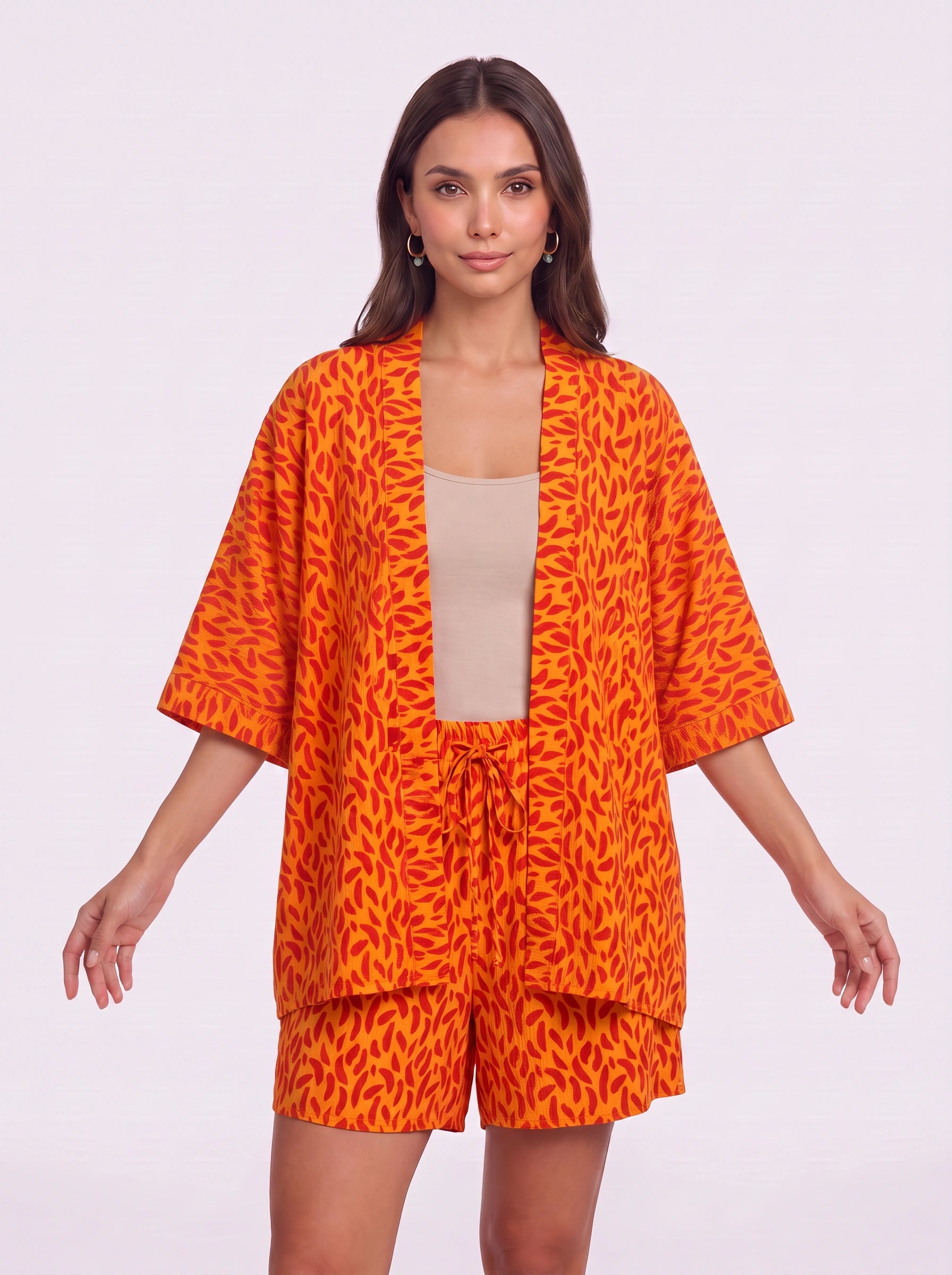 Kimoura Zebra Print Kimono Short Set – Two Piece Sets Women Loungewear Beach Cover Up Resort Vacation Lounge Set