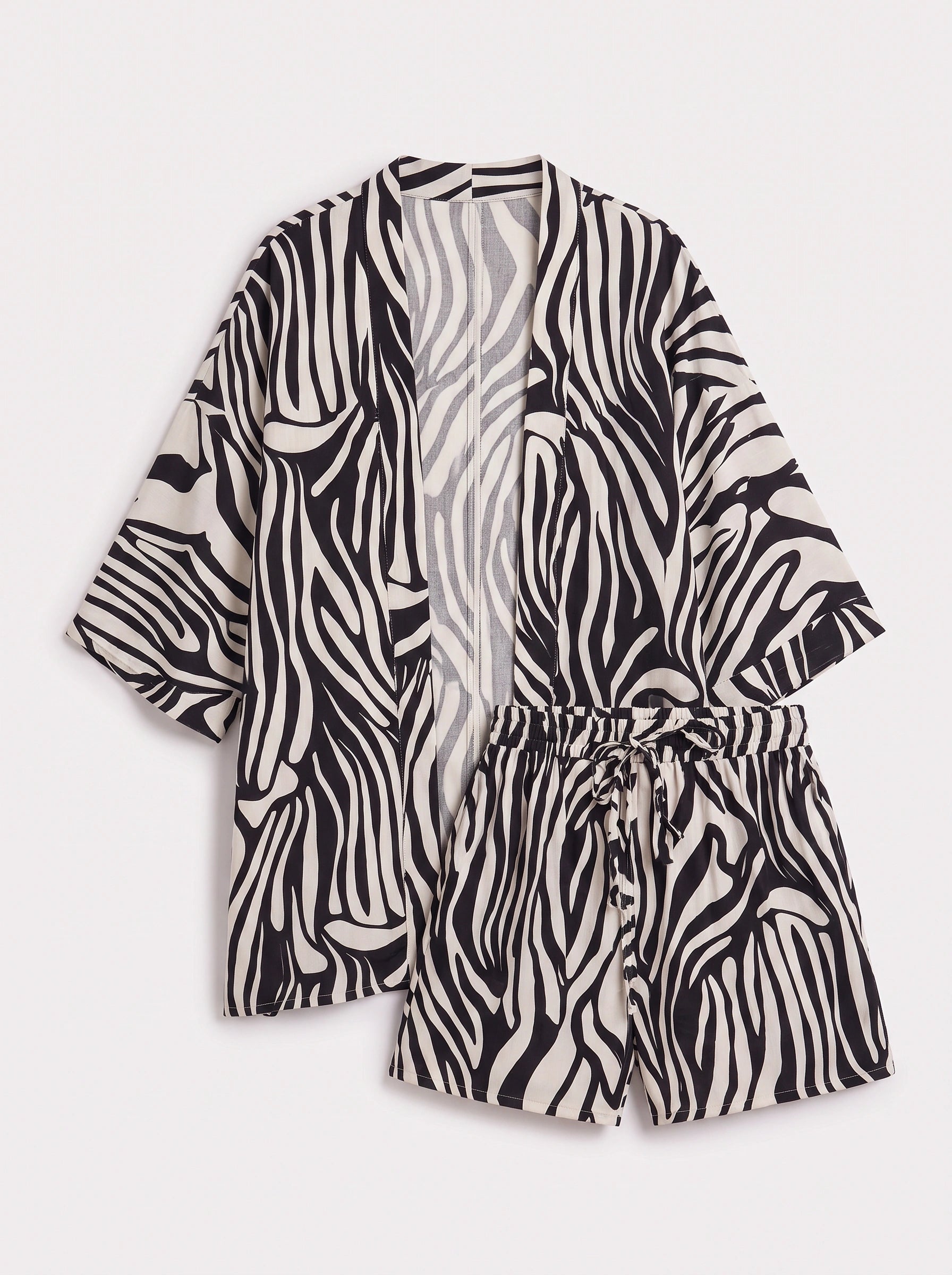 Kimoura Zebra Print Kimono Short Set – Two Piece Sets Women Loungewear Beach Cover Up Resort Vacation Lounge Set