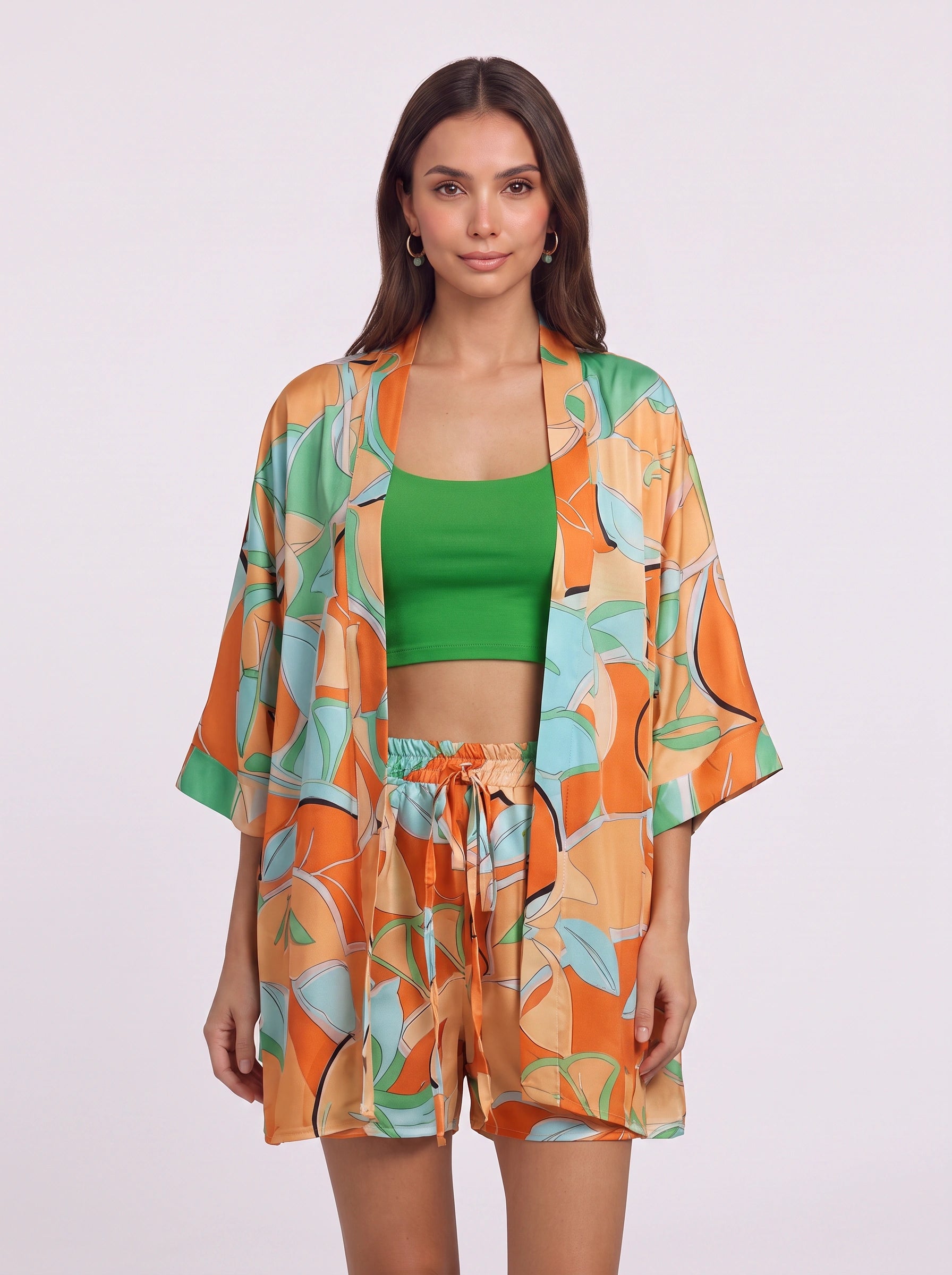 Kimoura Zebra Print Kimono Short Set – Two Piece Sets Women Loungewear Beach Cover Up Resort Vacation Lounge Set