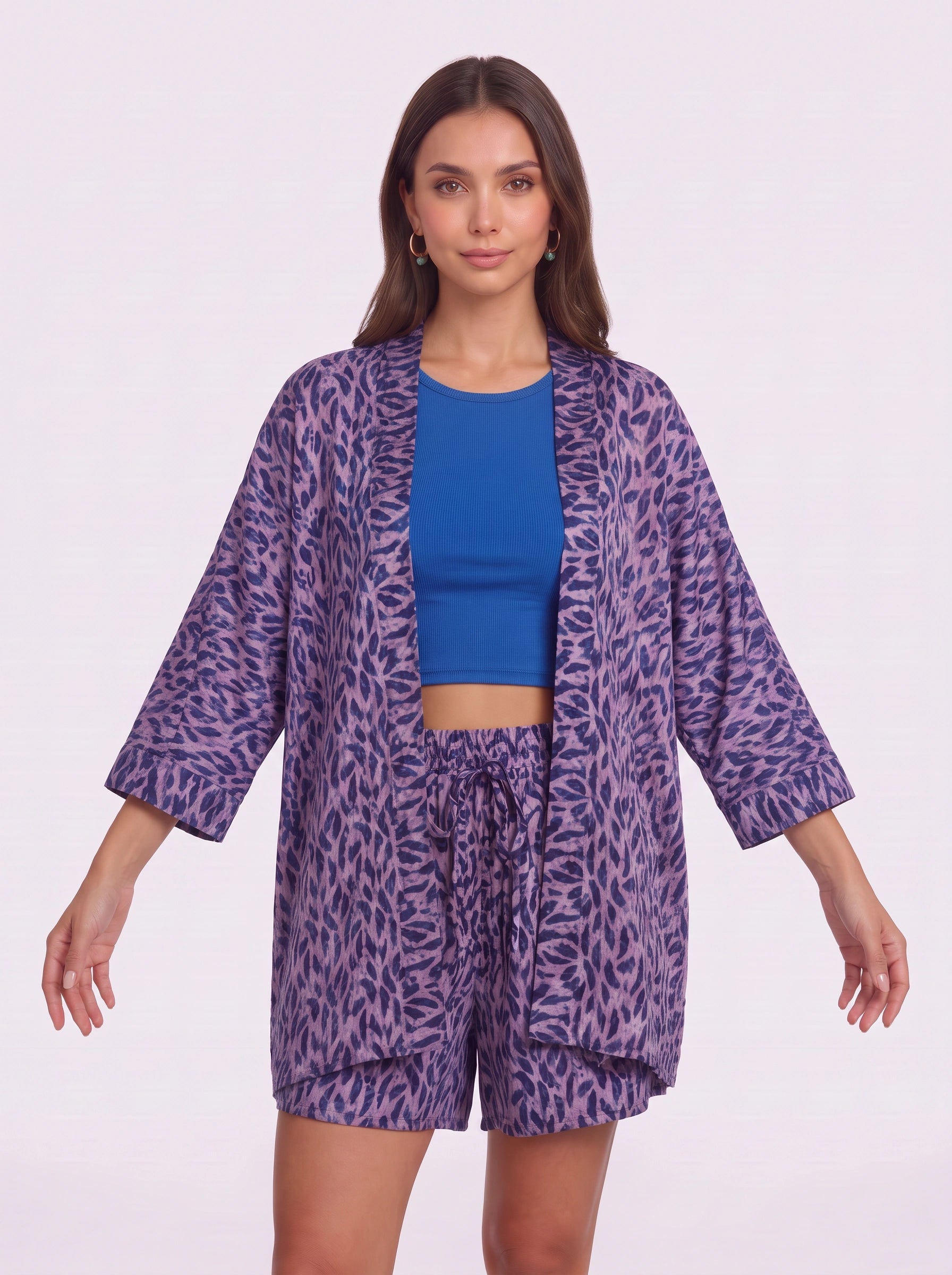 Kimoura Zebra Print Kimono Short Set – Two Piece Sets Women Loungewear Beach Cover Up Resort Vacation Lounge Set