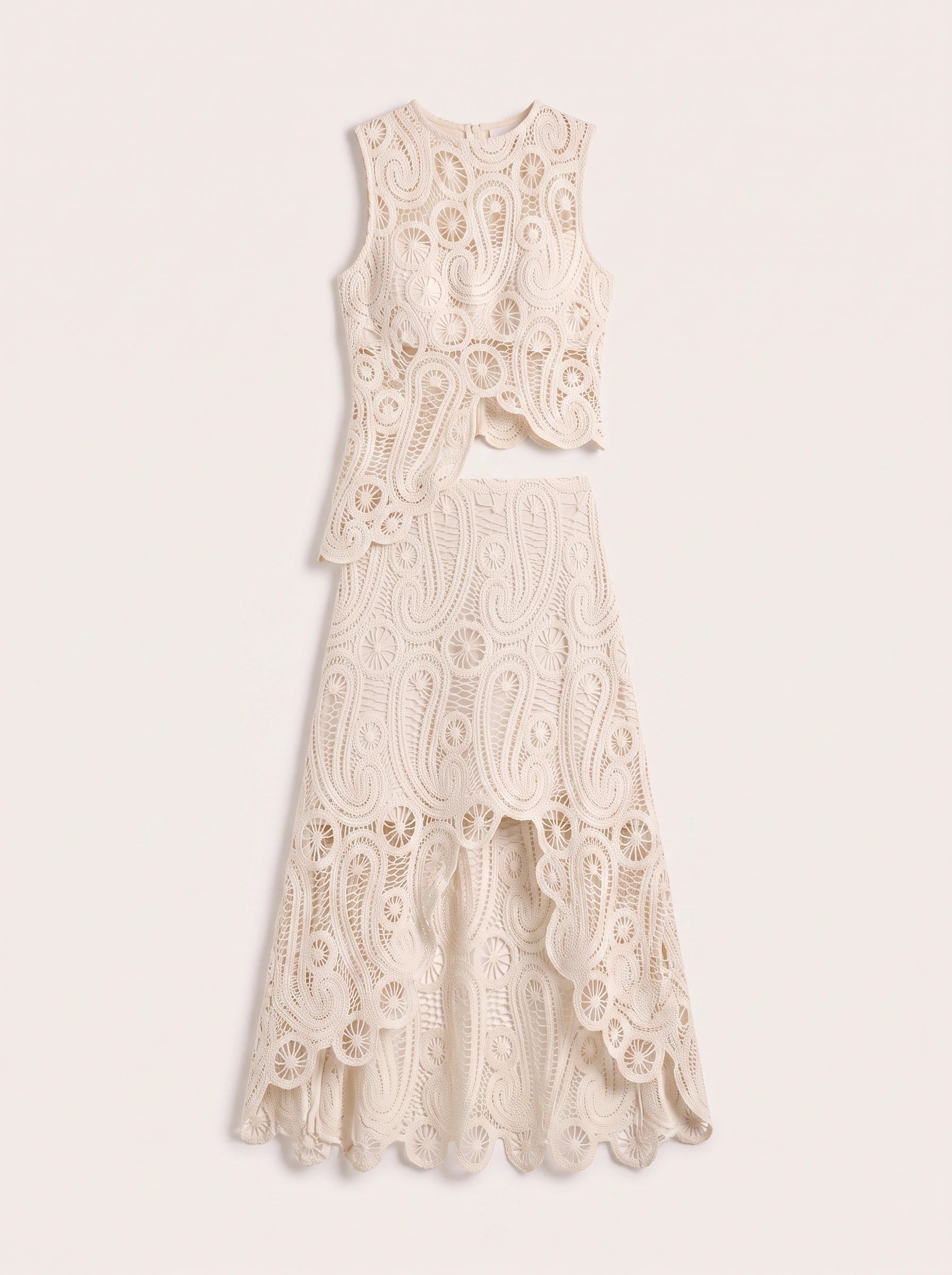 Croclea Lace Peplum Top Skirt Set – Women Formal Wedding Guest Elegant Evening Two Piece Set