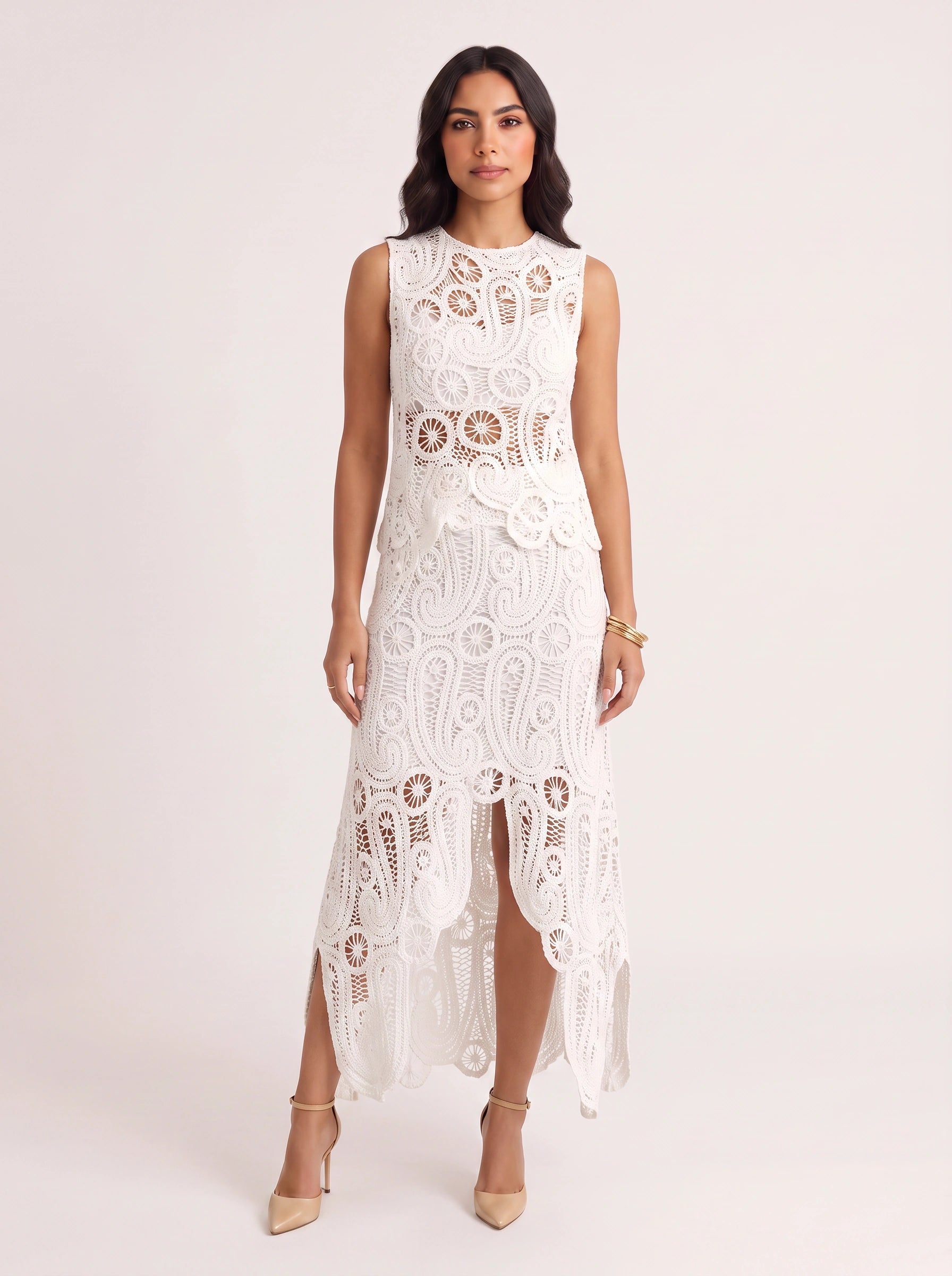Croclea Lace Peplum Top Skirt Set – Women Formal Wedding Guest Elegant Evening Two Piece Set