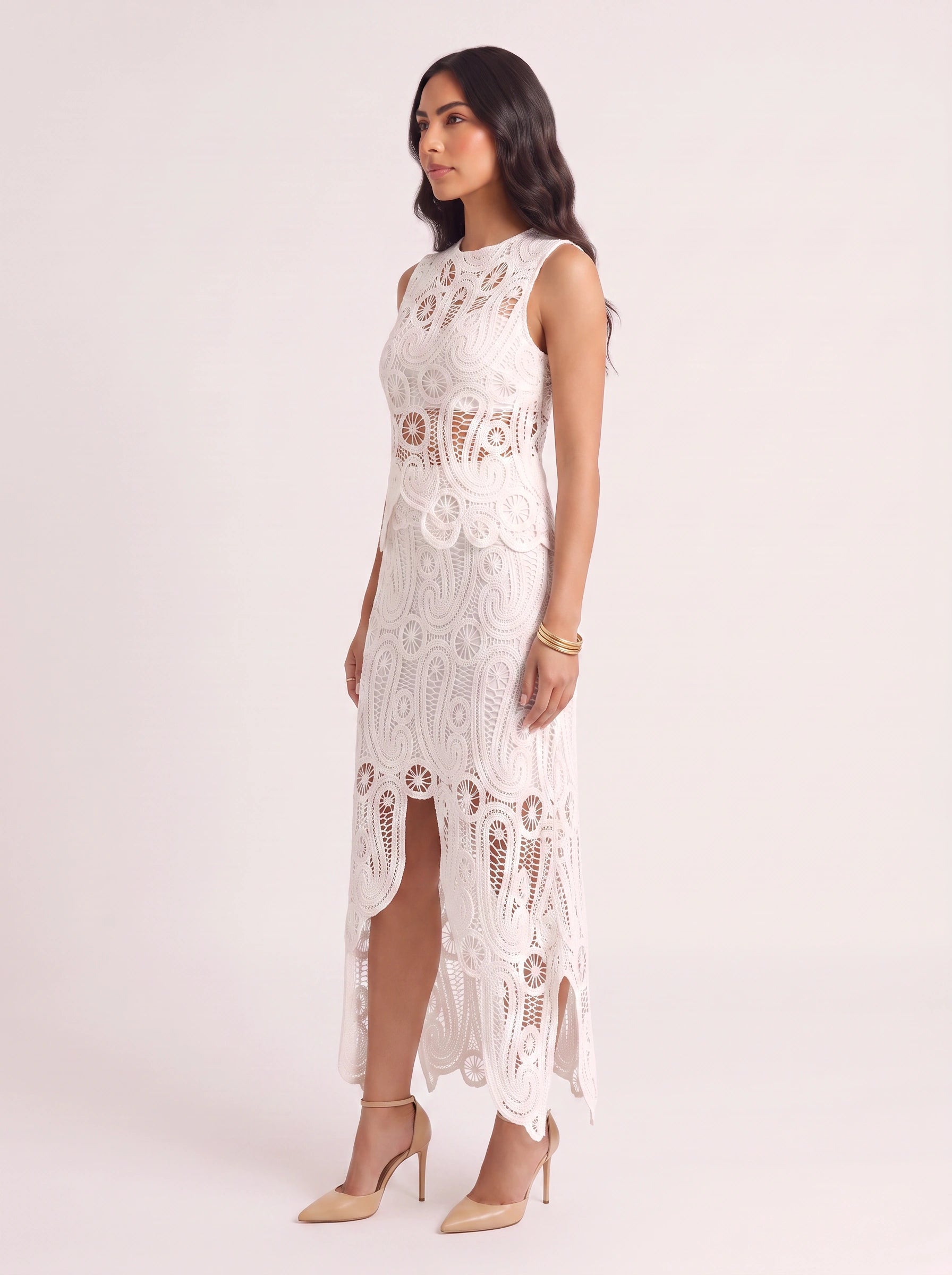 Croclea Lace Peplum Top Skirt Set – Women Formal Wedding Guest Elegant Evening Two Piece Set