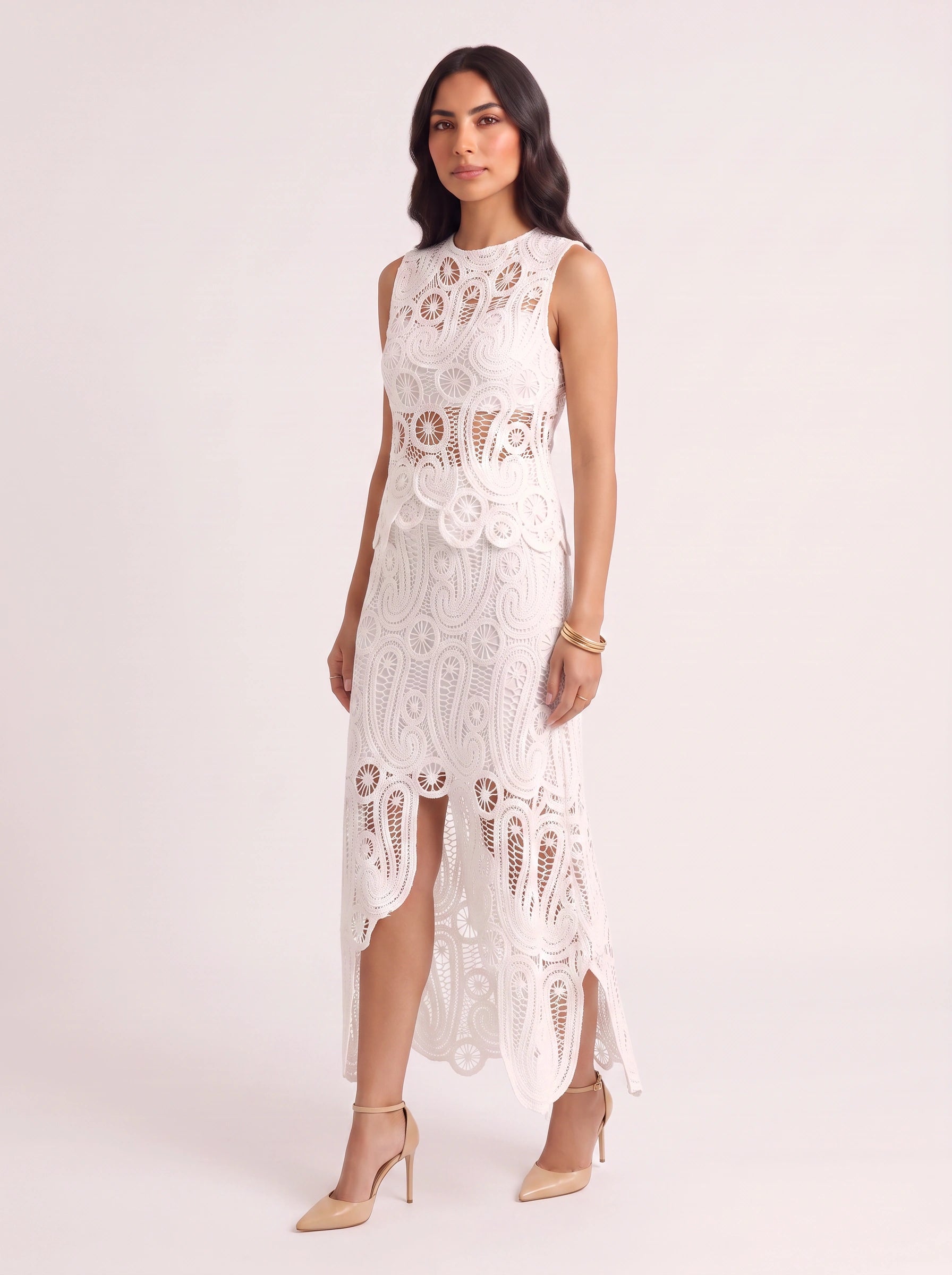 Croclea Lace Peplum Top Skirt Set – Women Formal Wedding Guest Elegant Evening Two Piece Set
