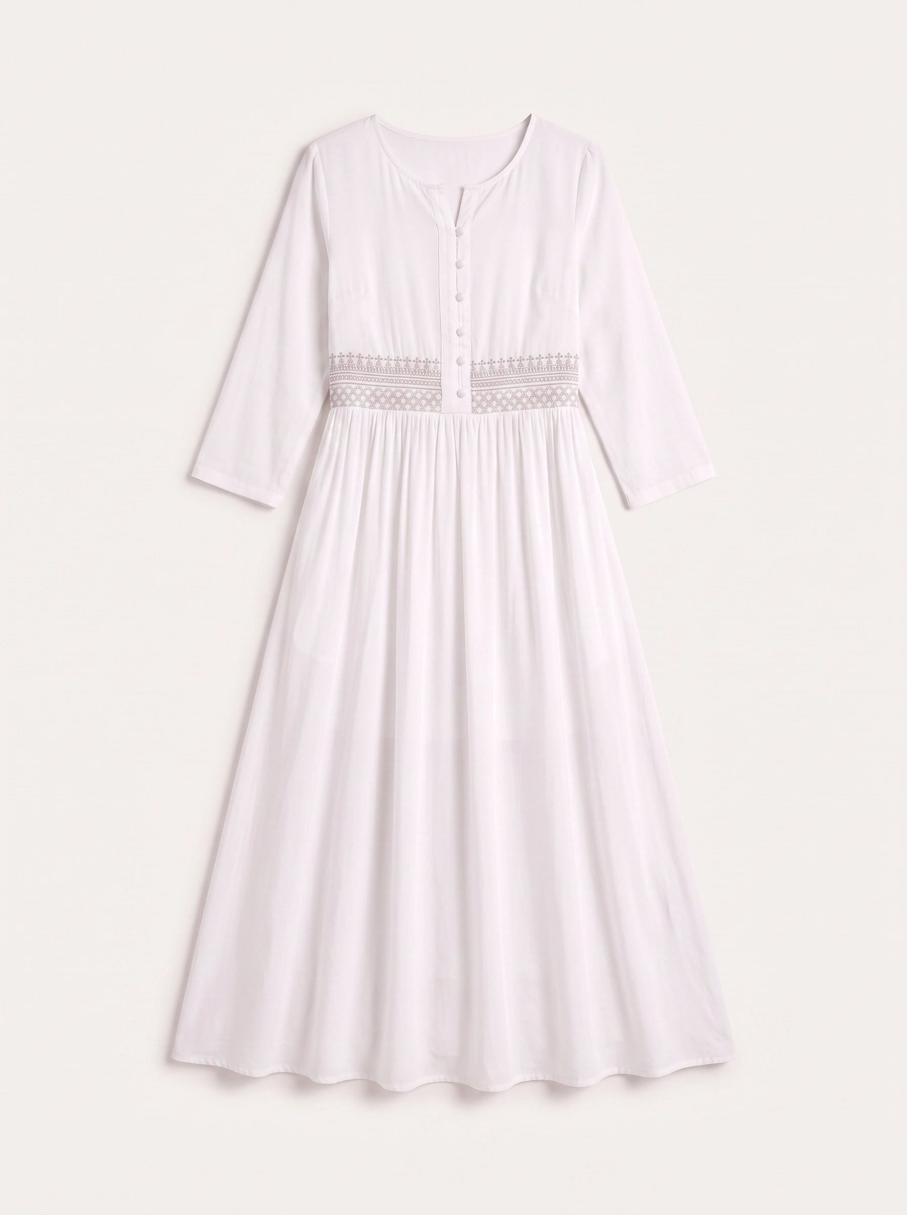 Ricami Smocked Waist Midi Dress – Long Sleeve Women Boho Button Front Casual Summer Vacation Midi Dress