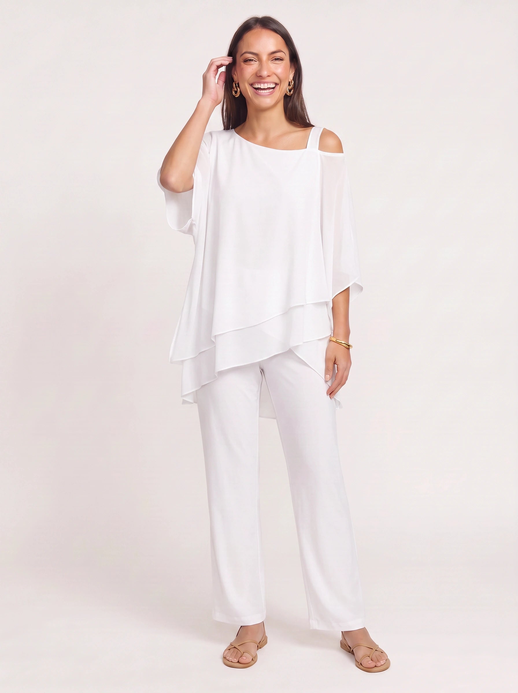 Ombrix Cold-Shoulder Wide-Leg Trouser Set – Palazzo Pants Women Formal Elegant Evening Two Piece Set