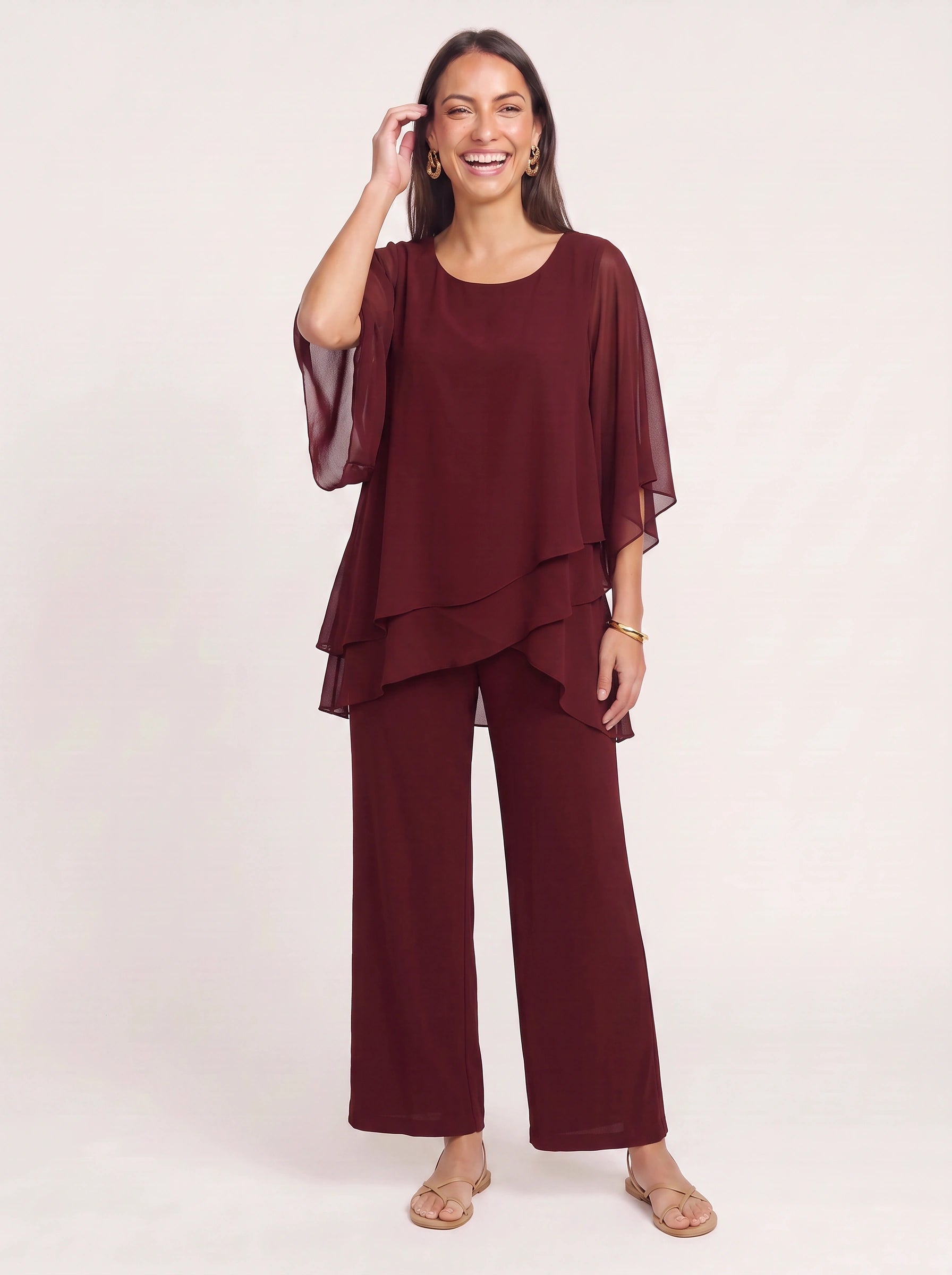 Ombrix Cold-Shoulder Wide-Leg Trouser Set – Palazzo Pants Women Formal Elegant Evening Two Piece Set