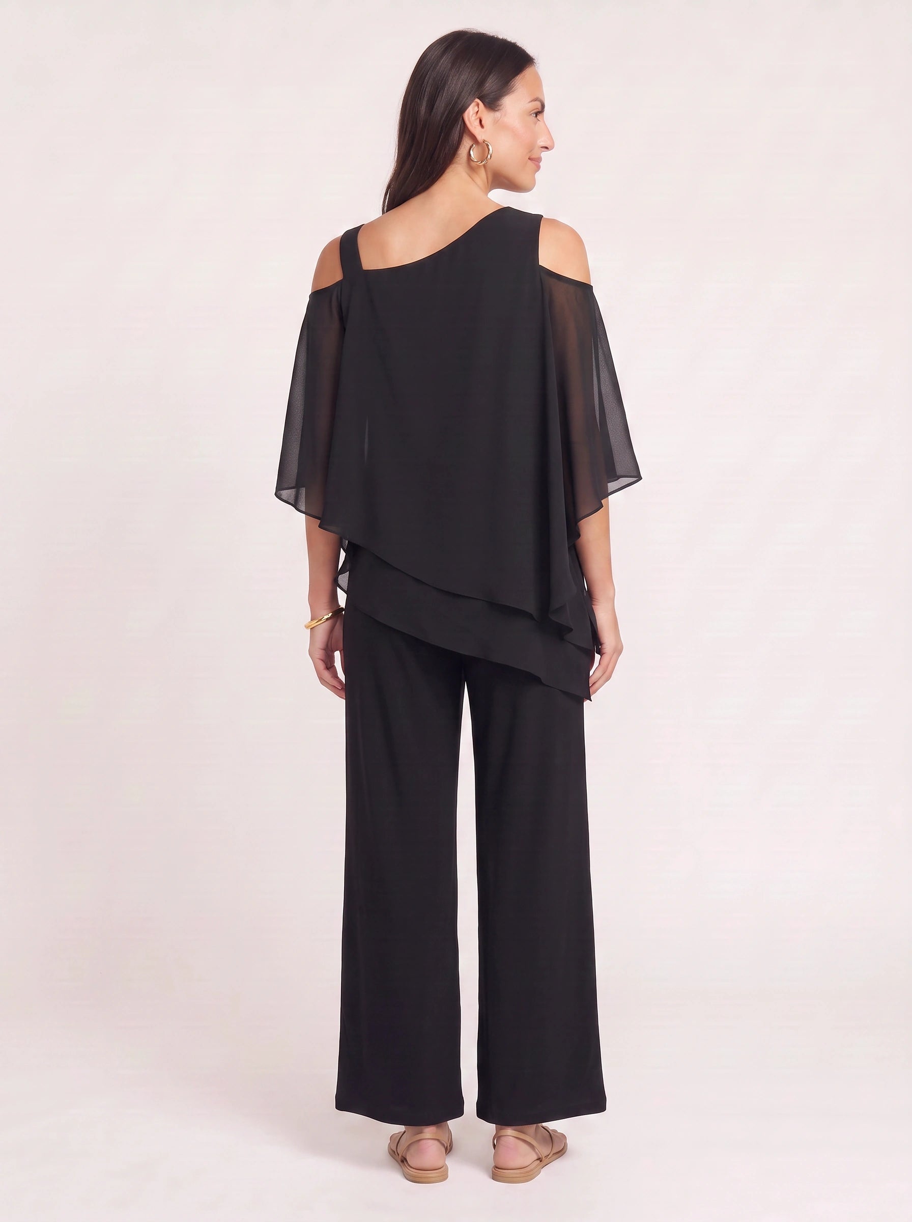 Ombrix Cold-Shoulder Wide-Leg Trouser Set – Palazzo Pants Women Formal Elegant Evening Two Piece Set