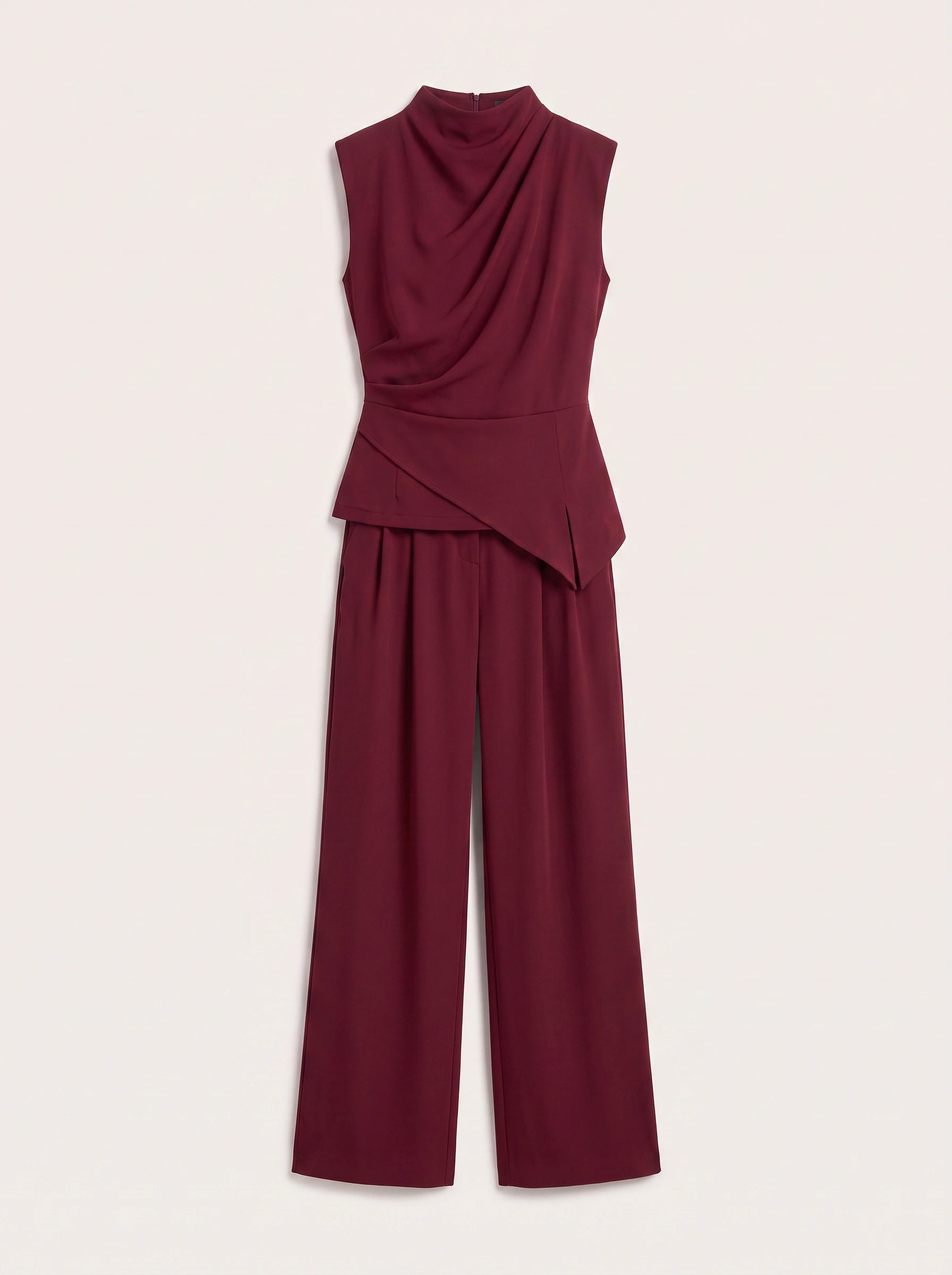 Piegara High-Neck Asymmetric Top Wide-Leg Trouser Set – Women Formal Evening Party Jumpsuit Summer