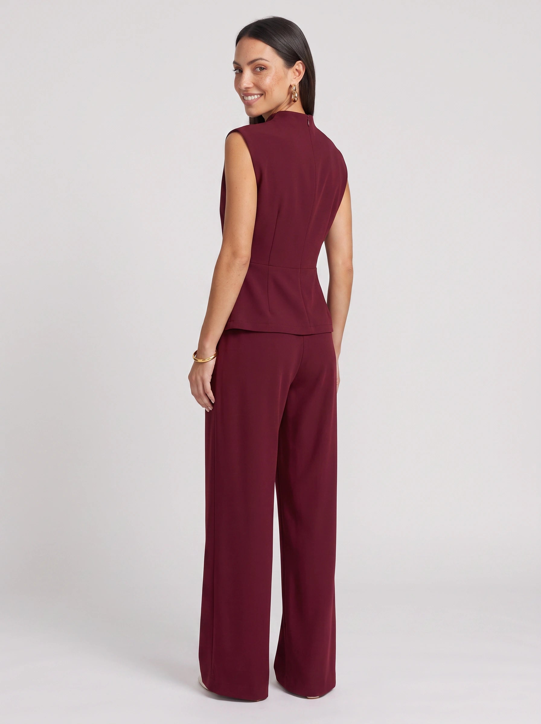 Piegara High-Neck Asymmetric Top Wide-Leg Trouser Set – Women Formal Evening Party Jumpsuit Summer