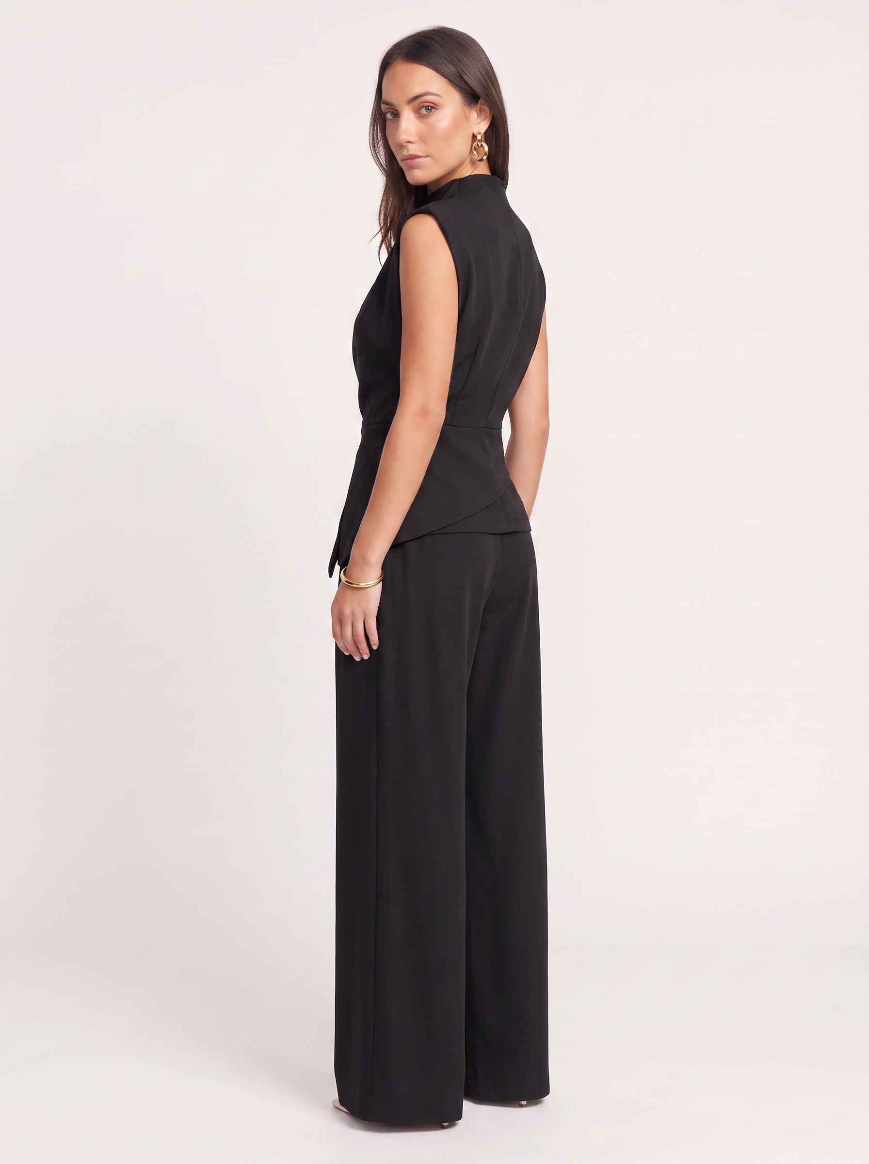 Piegara High-Neck Asymmetric Top Wide-Leg Trouser Set – Women Formal Evening Party Jumpsuit Summer